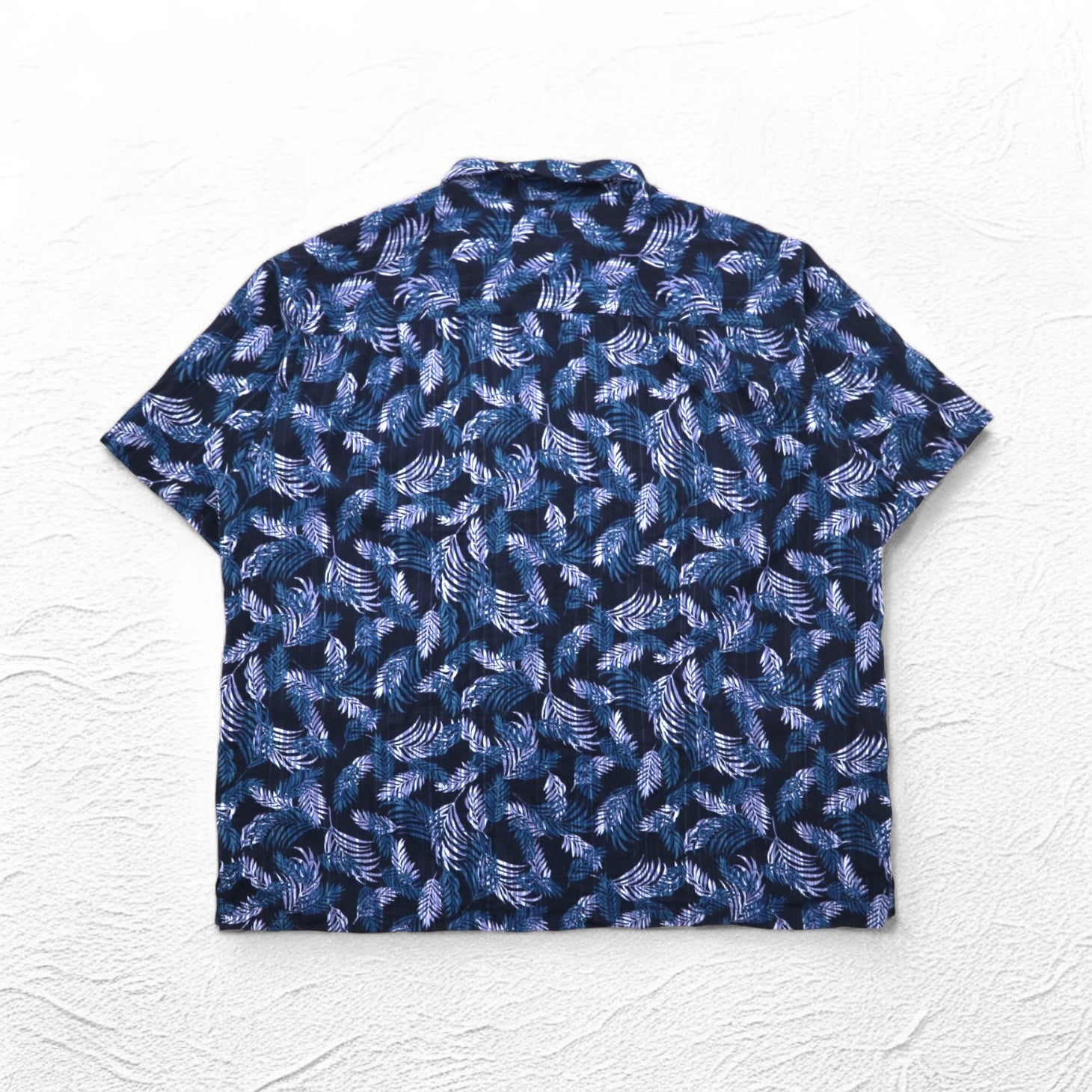 VAN HEUSEN Anni 2000 Camicia hawaiana 2XL Blu navy Fantasia all-over Foglie botaniche Tasca sul petto Taglia grande