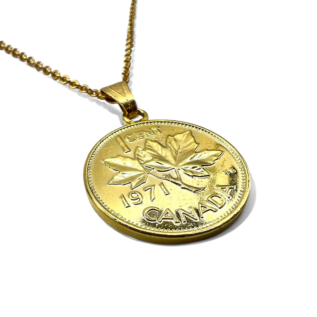 Collana con moneta canadese vintage, moneta d'acero canadese, ciondolo, moneta da 1 centesimo, oro, Elisabetta II
