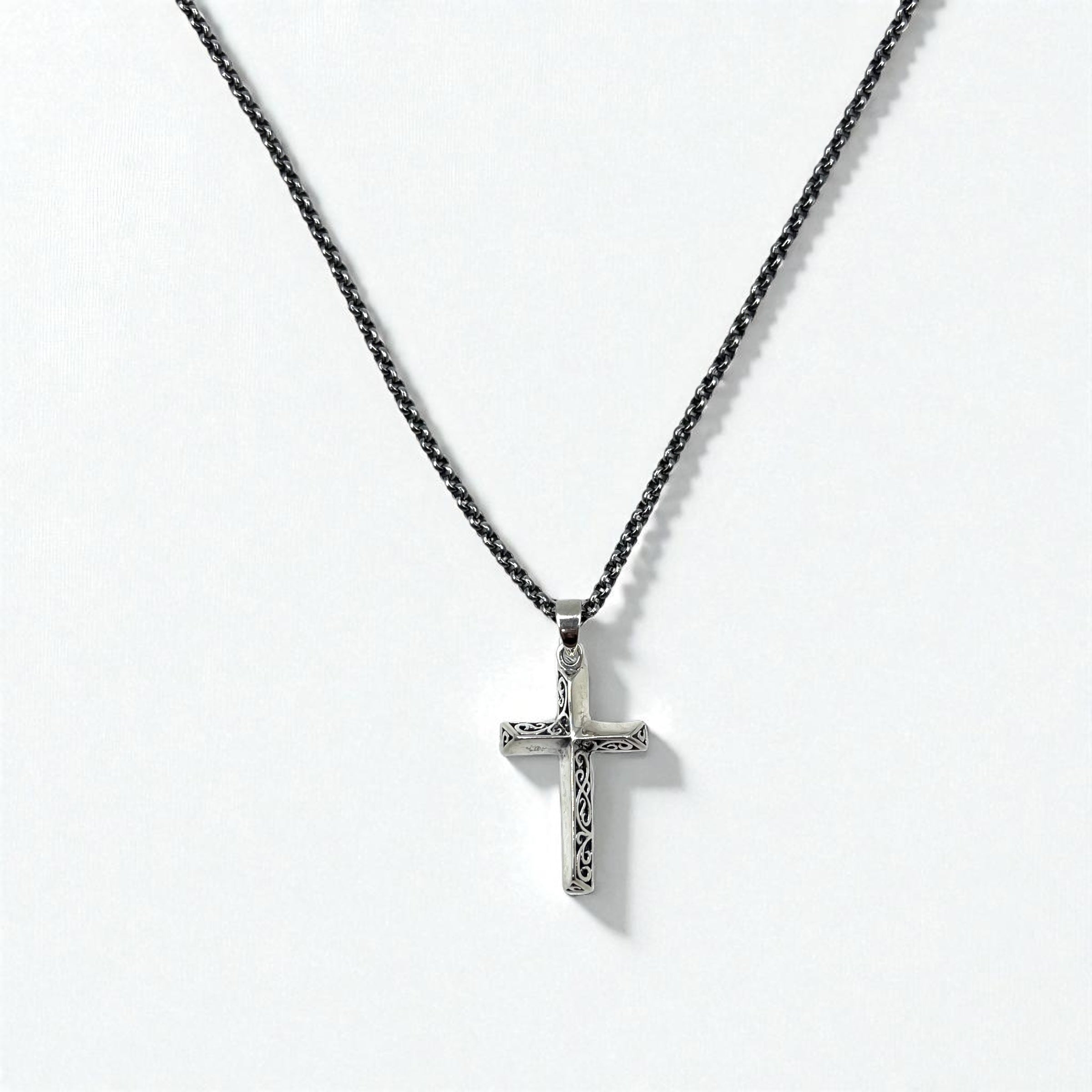 Collana in argento vintage con croce, arabesco, argento 925