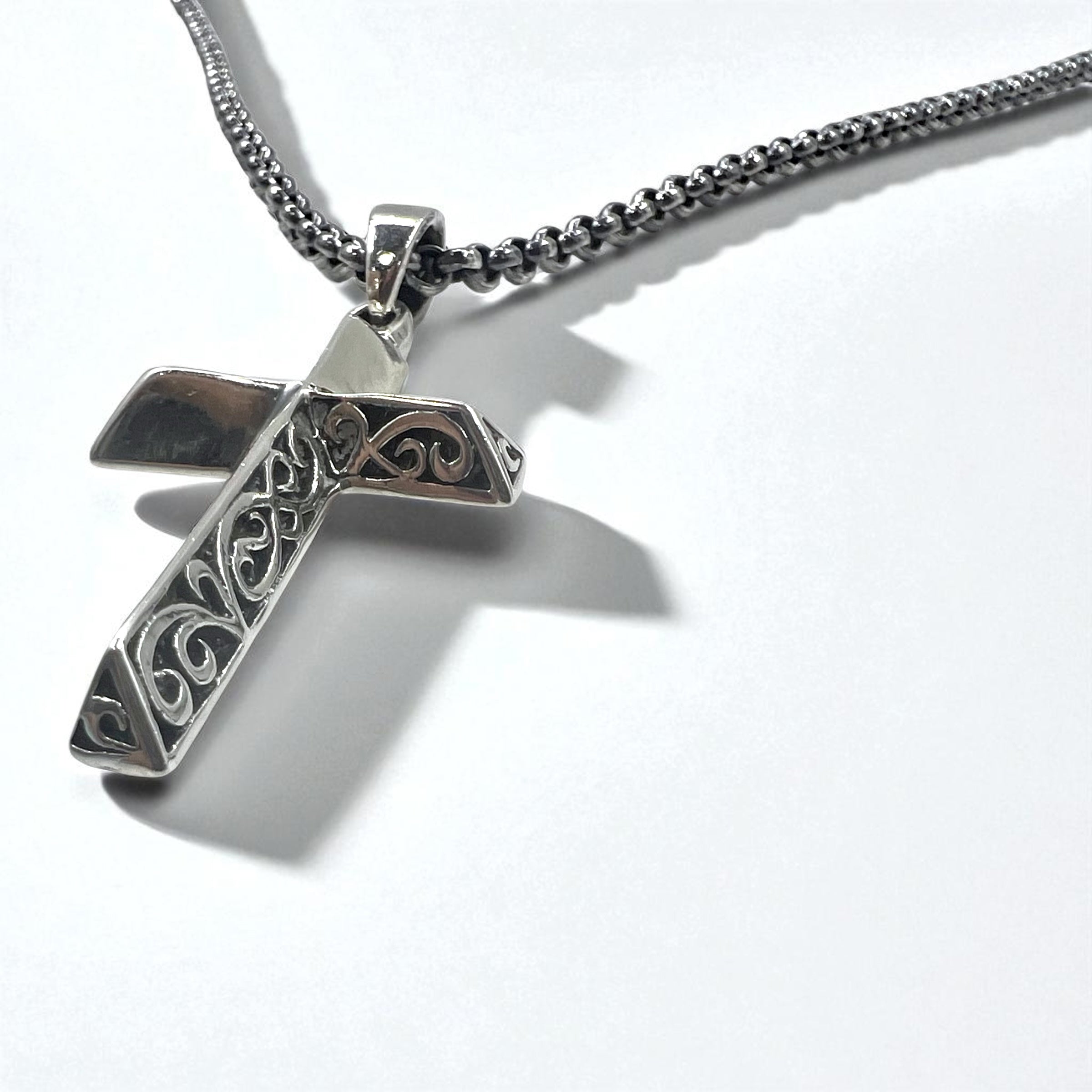 Collana in argento vintage con croce, arabesco, argento 925