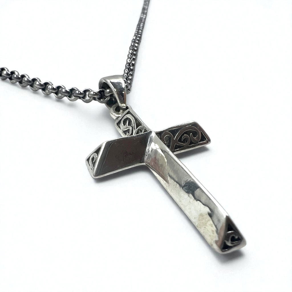 Collana in argento vintage con croce, arabesco, argento 925
