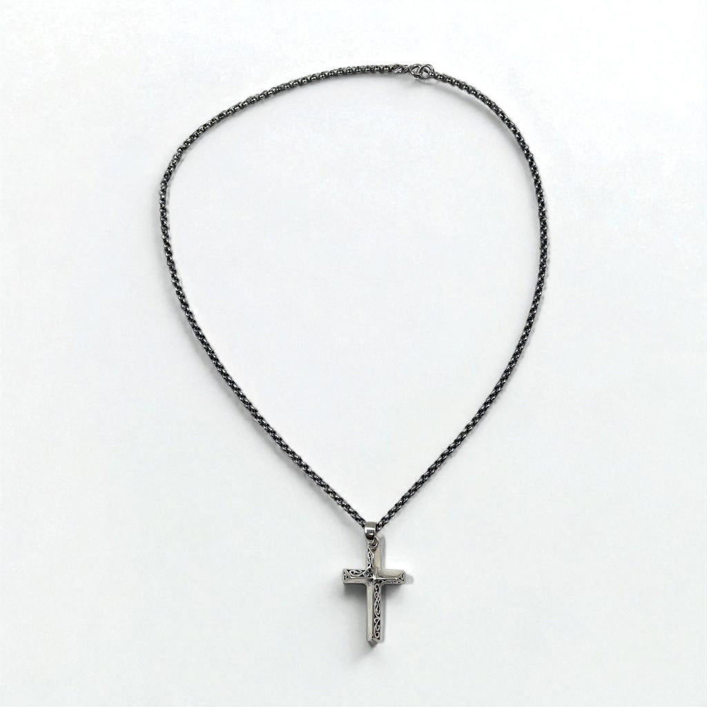 Collana in argento vintage con croce, arabesco, argento 925