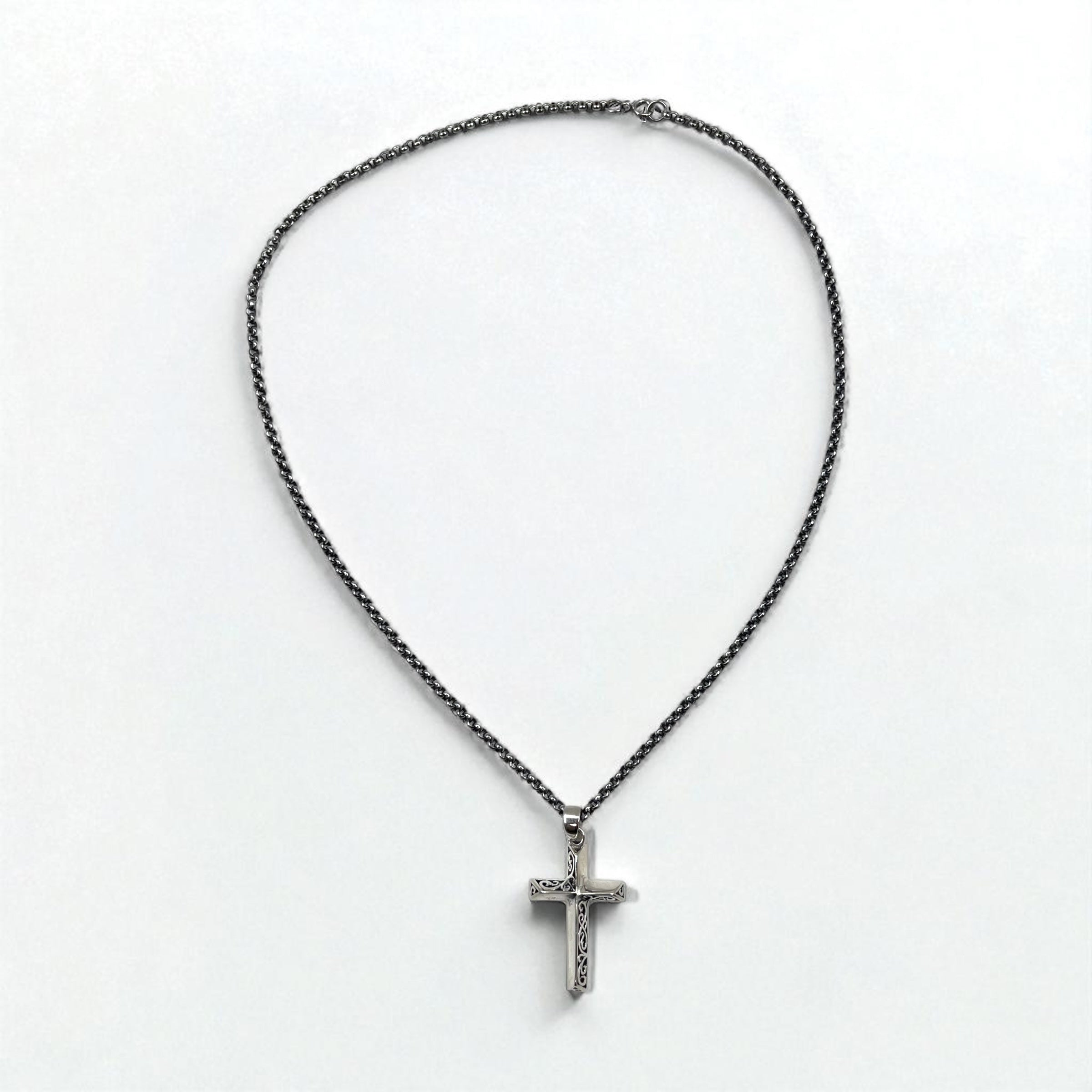 Collana in argento vintage con croce, arabesco, argento 925