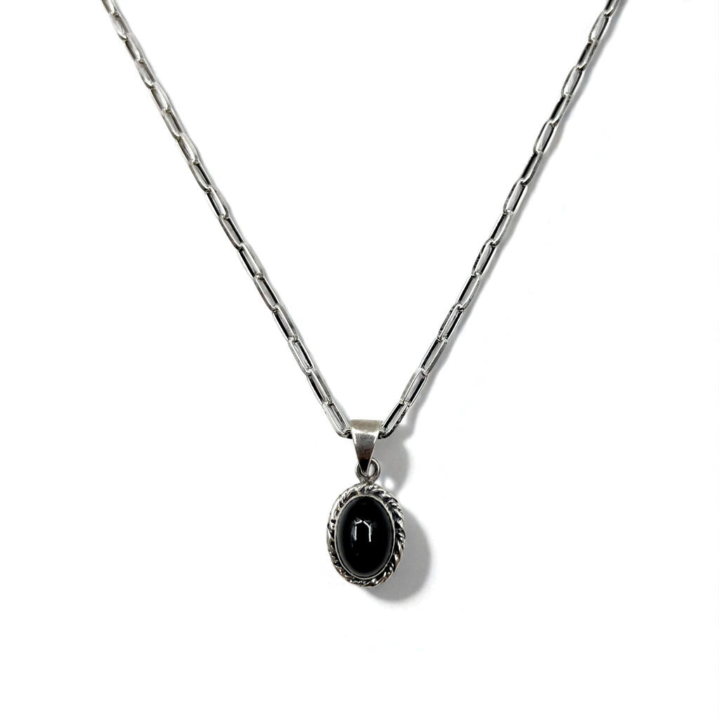 Collana vintage in argento con onice nero, gioielli indiani, onice nero, catena Hopi, ciondolo in argento 925, marchio R