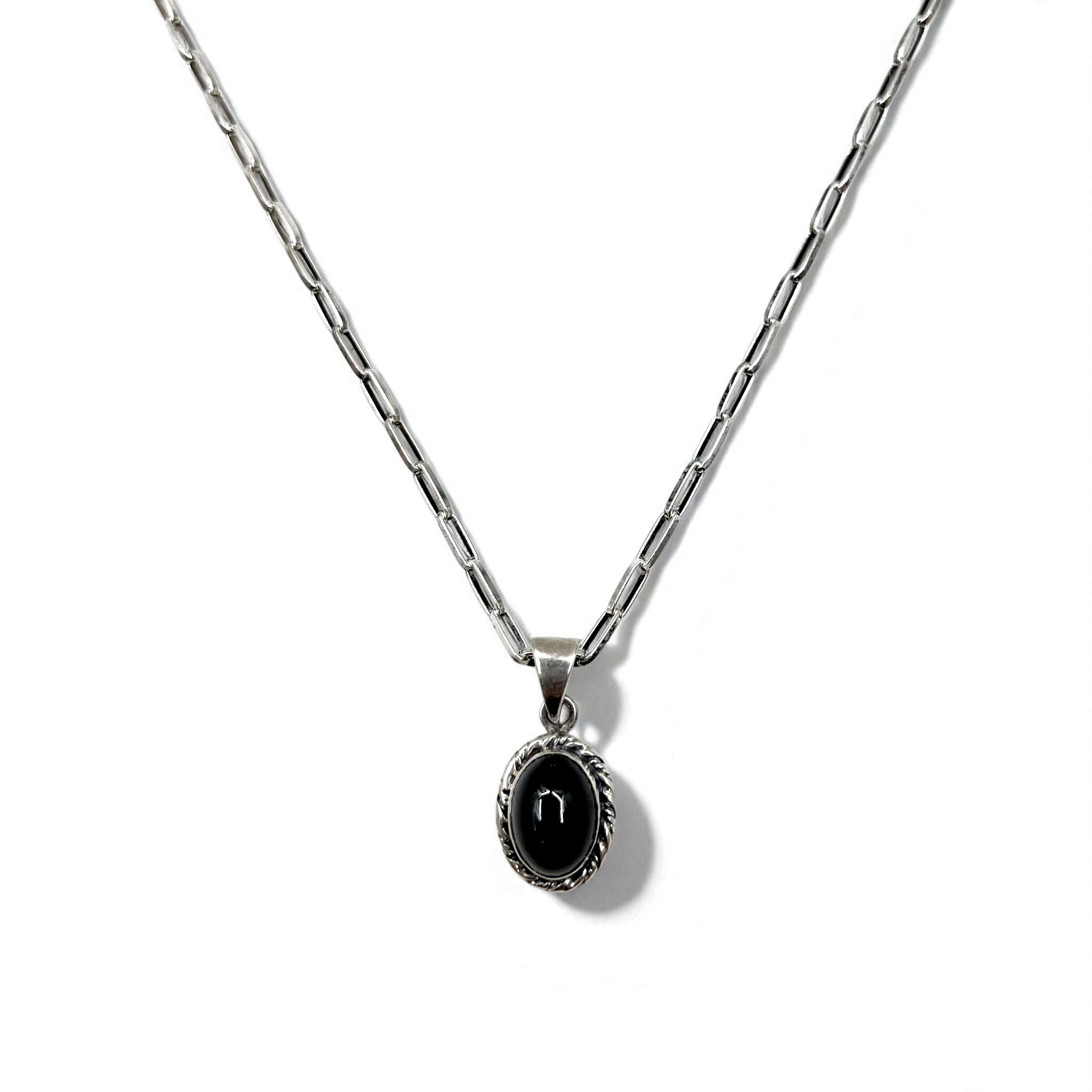 Collana vintage in argento con onice nero, gioielli indiani, onice nero, catena Hopi, ciondolo in argento 925, marchio R
