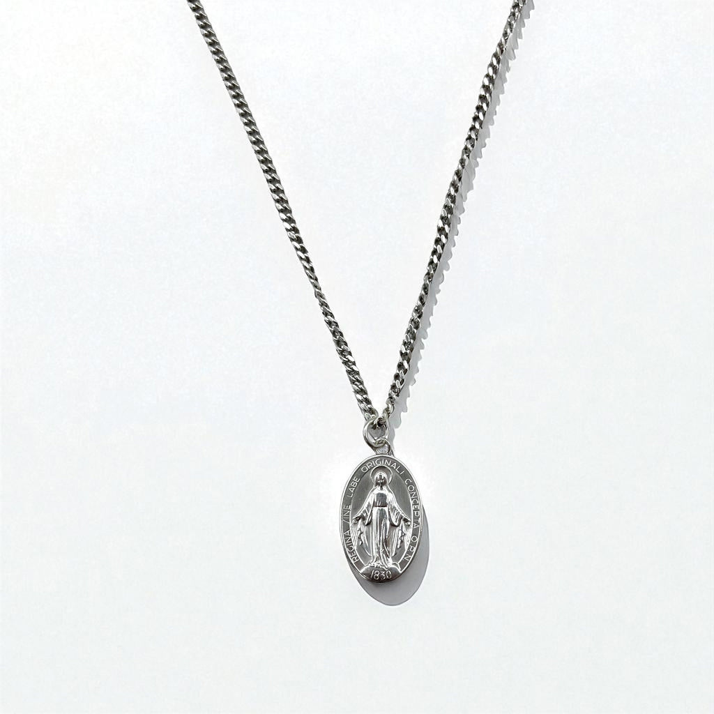 Collana vintage con medaglia della Vergine Maria in argento, catena a maglie forzate in argento 925, ovale, Italia