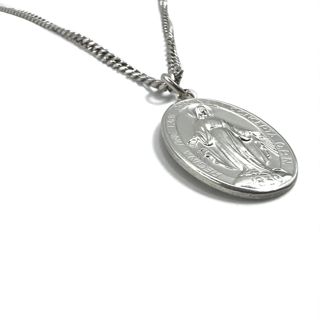 Collana vintage con medaglia della Vergine Maria in argento, catena a maglie forzate in argento 925, ovale, Italia