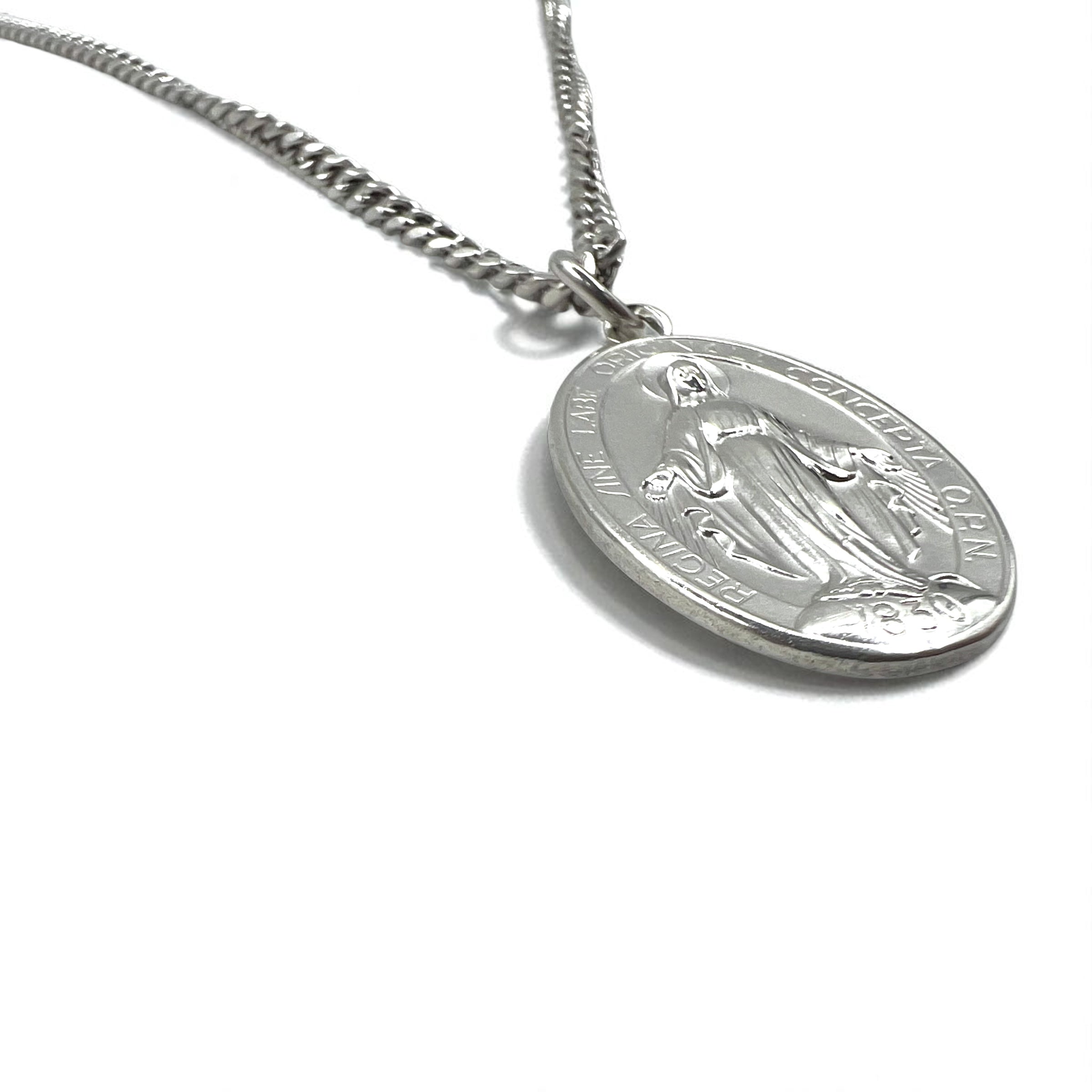 Collana vintage con medaglia della Vergine Maria in argento, catena a maglie forzate in argento 925, ovale, Italia