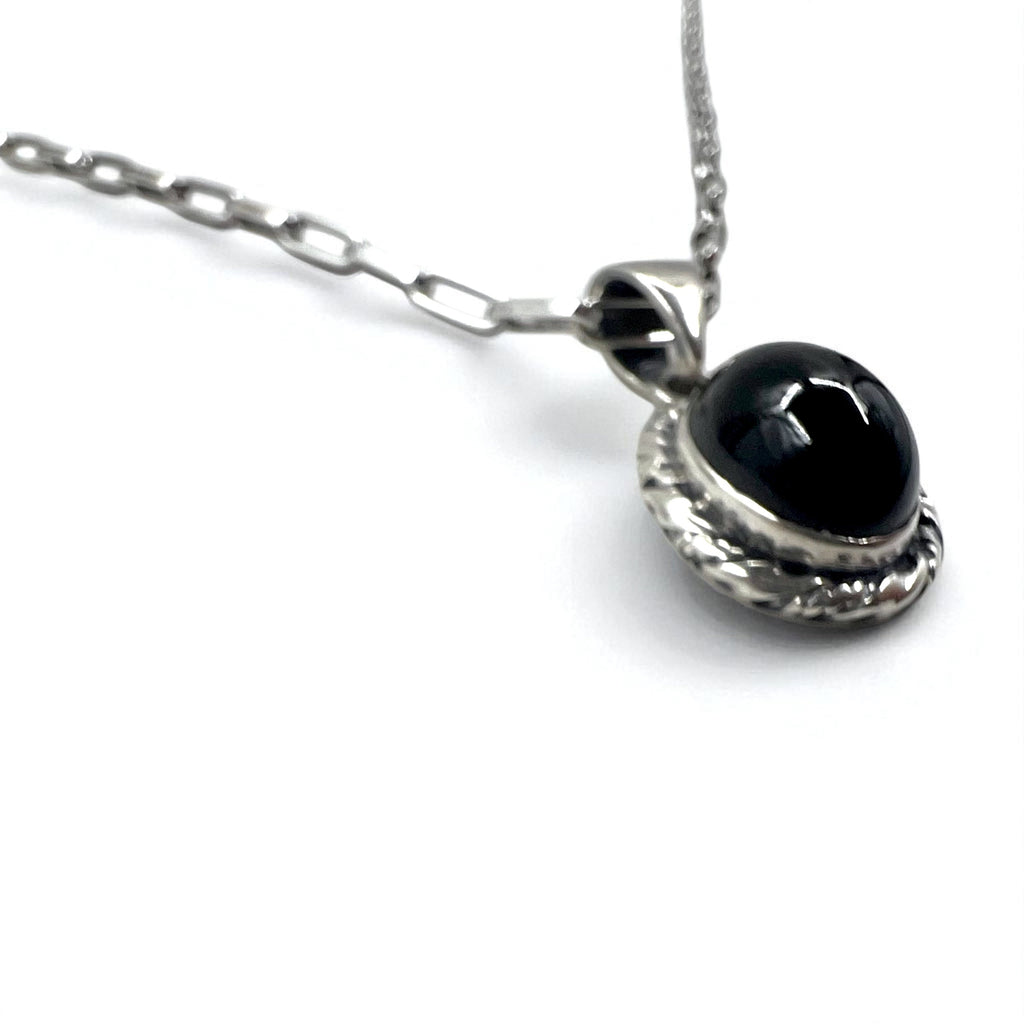 Collana vintage in argento con onice nero, gioielli indiani, onice nero, catena Hopi, ciondolo in argento 925, marchio R