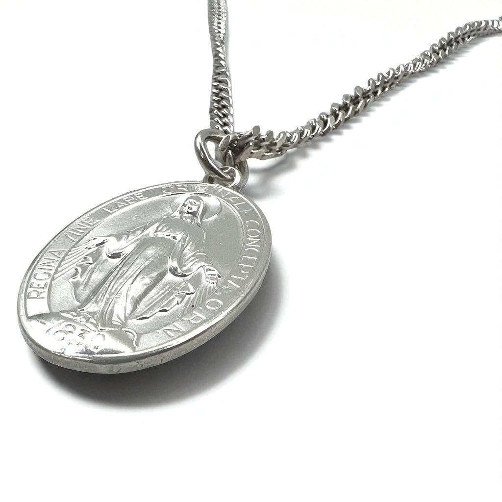 Collana vintage con medaglia della Vergine Maria in argento, catena a maglie forzate in argento 925, ovale, Italia