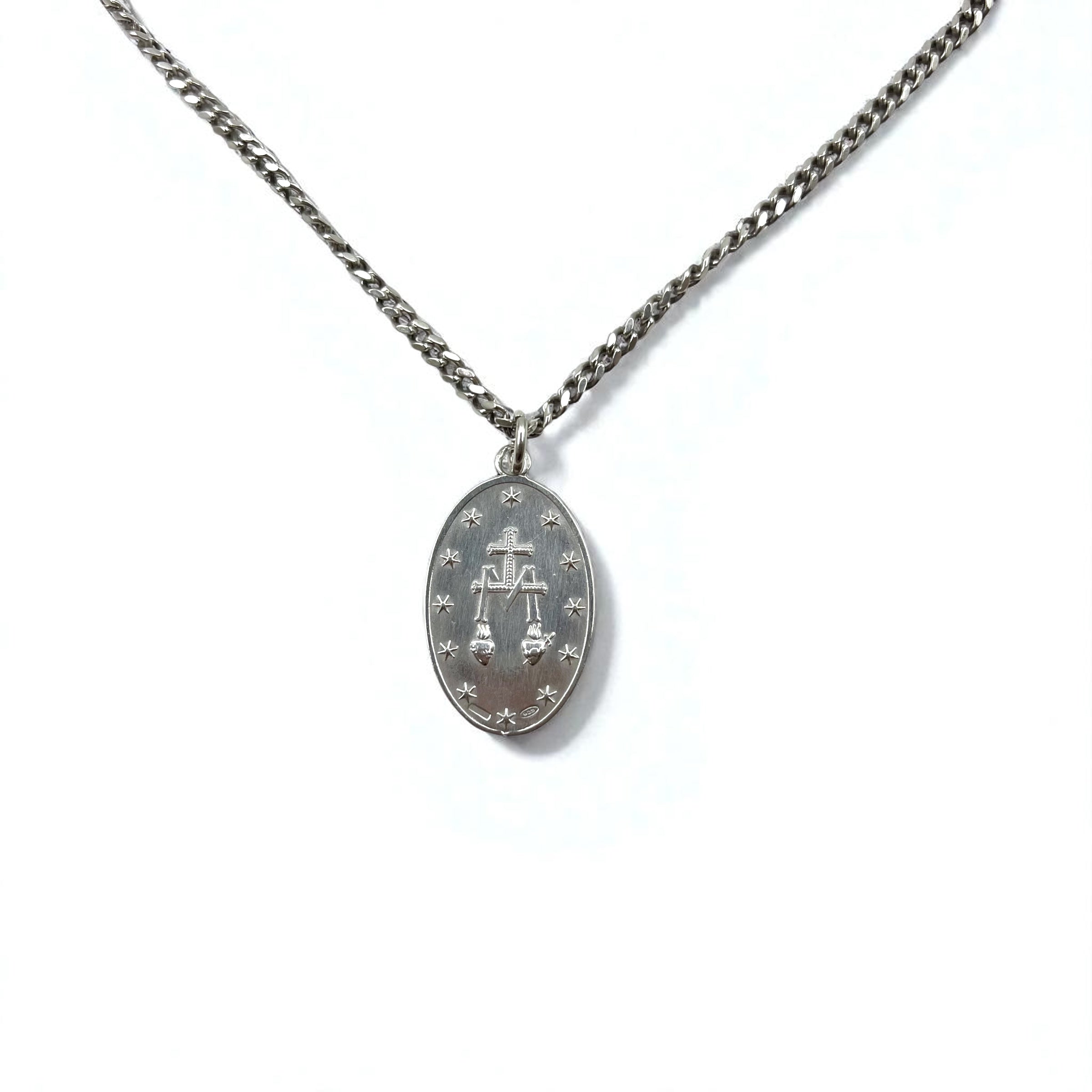 Collana vintage con medaglia della Vergine Maria in argento, catena a maglie forzate in argento 925, ovale, Italia