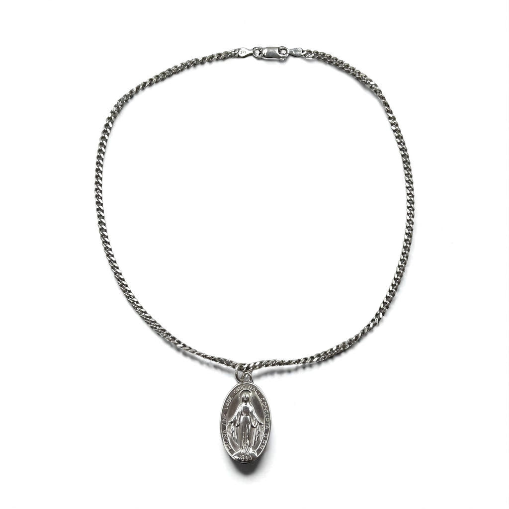 Collana vintage con medaglia della Vergine Maria in argento, catena a maglie forzate in argento 925, ovale, Italia
