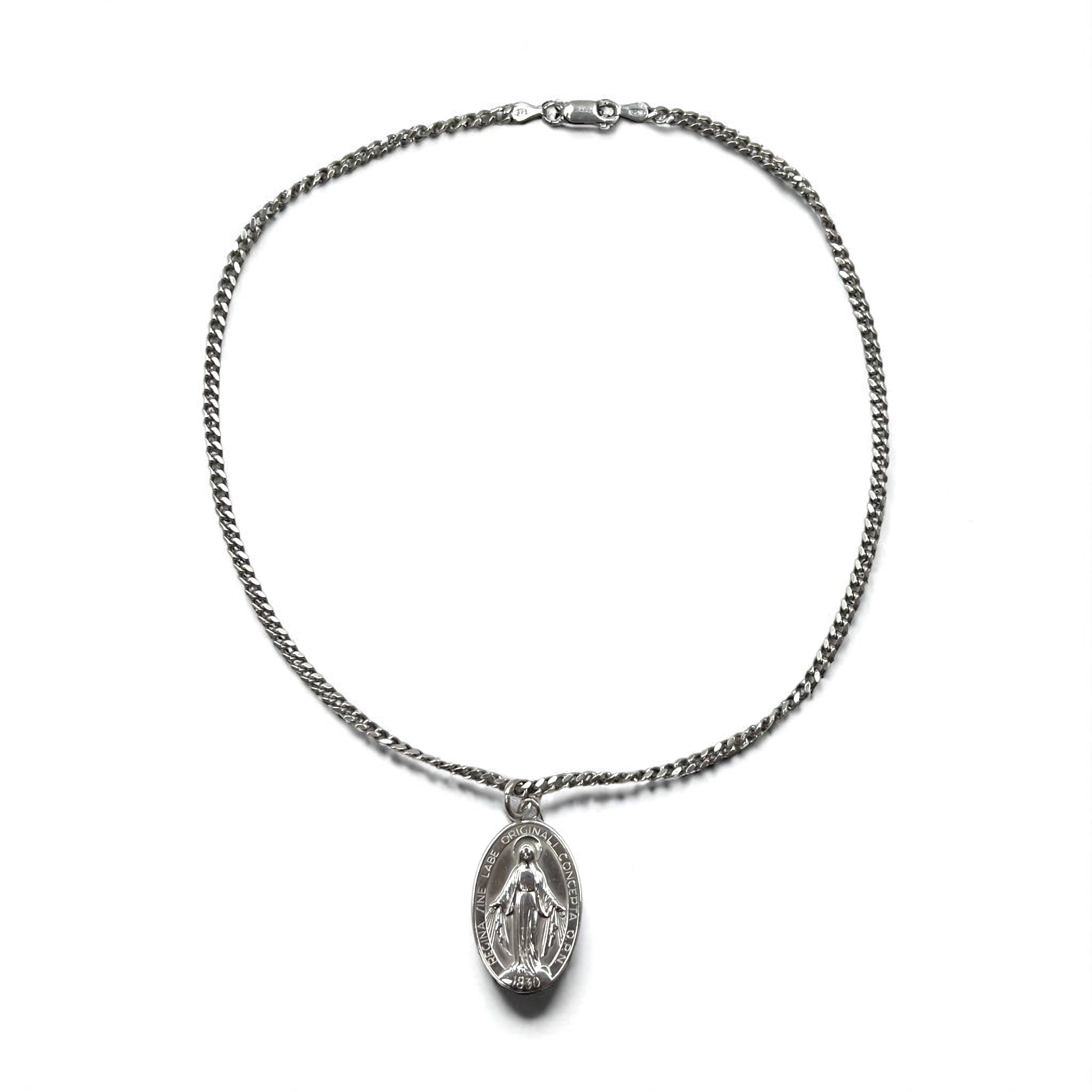 Collana vintage con medaglia della Vergine Maria in argento, catena a maglie forzate in argento 925, ovale, Italia