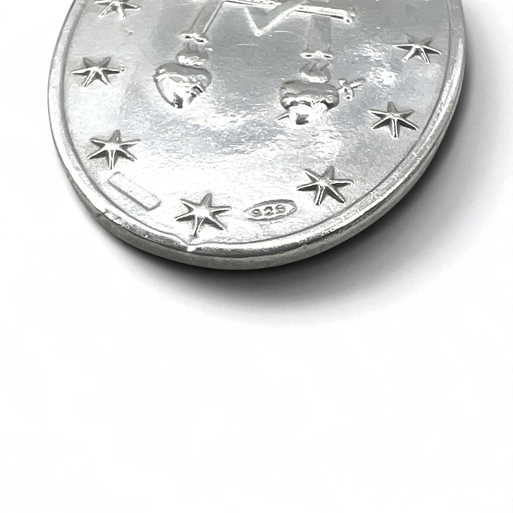 Collana vintage con medaglia della Vergine Maria in argento, catena a maglie forzate in argento 925, ovale, Italia