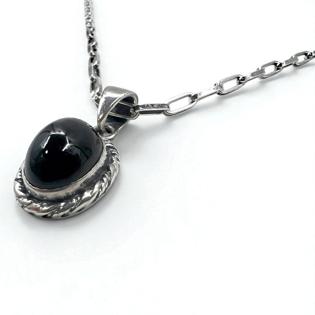 Collana vintage in argento con onice nero, gioielli indiani, onice nero, catena Hopi, ciondolo in argento 925, marchio R