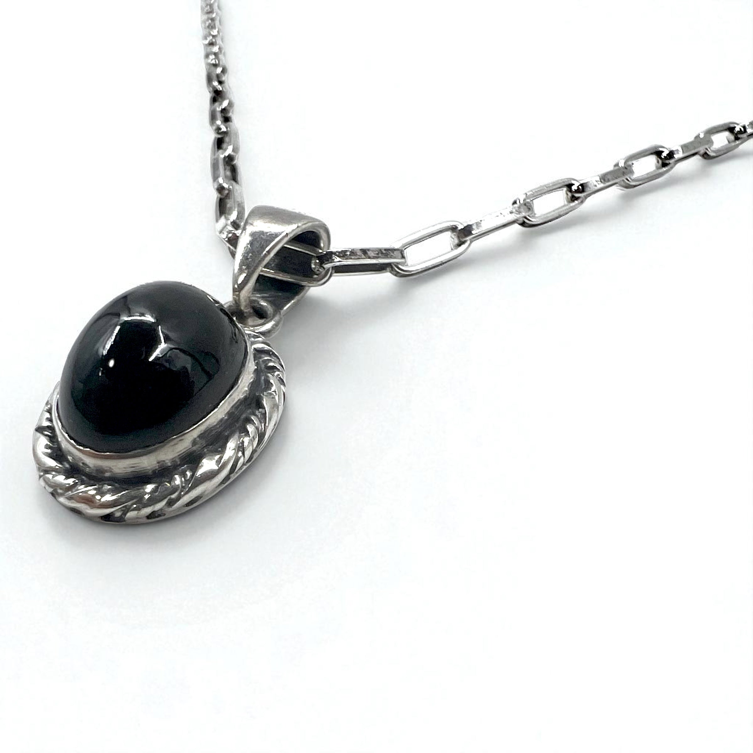 Collana vintage in argento con onice nero, gioielli indiani, onice nero, catena Hopi, ciondolo in argento 925, marchio R