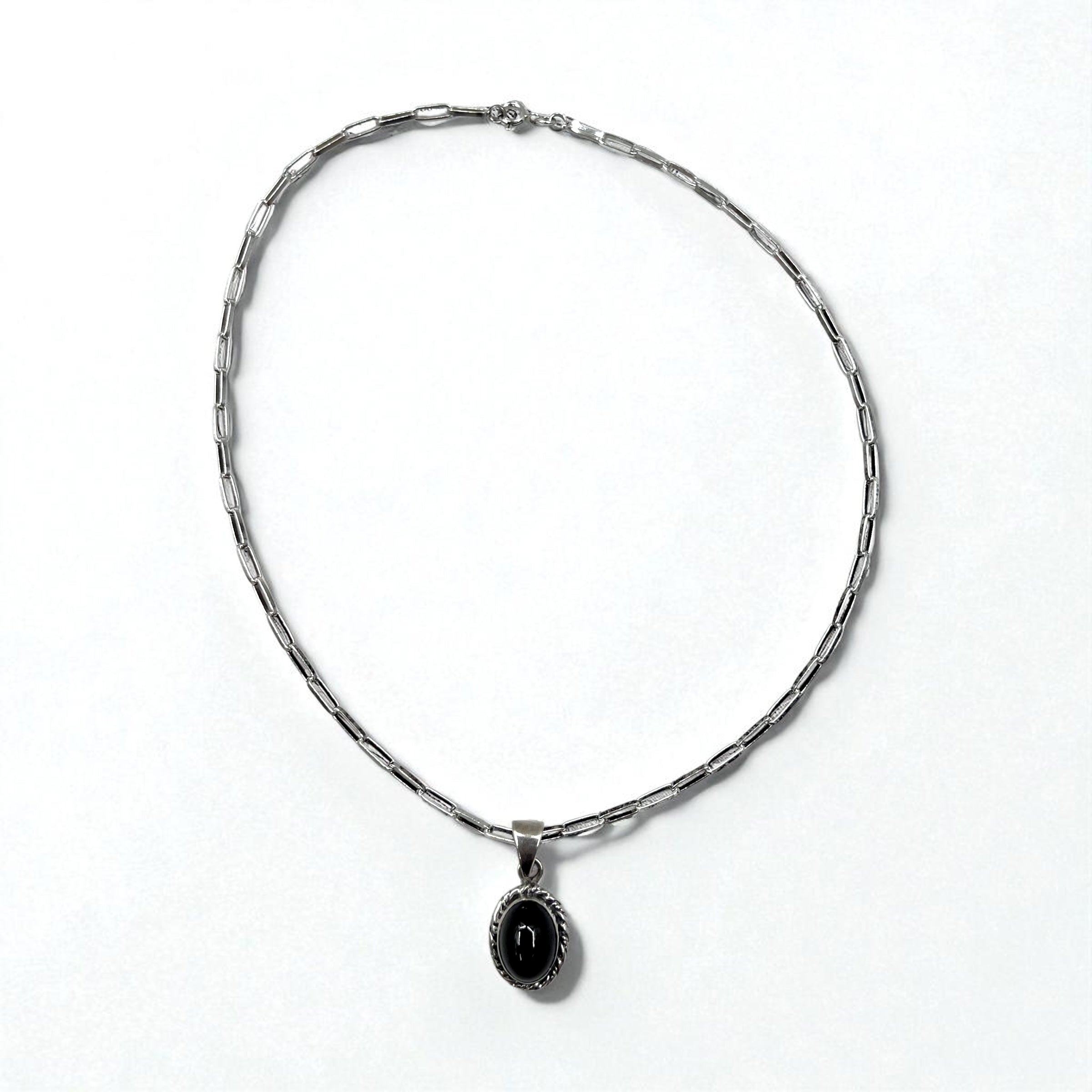 Collana vintage in argento con onice nero, gioielli indiani, onice nero, catena Hopi, ciondolo in argento 925, marchio R
