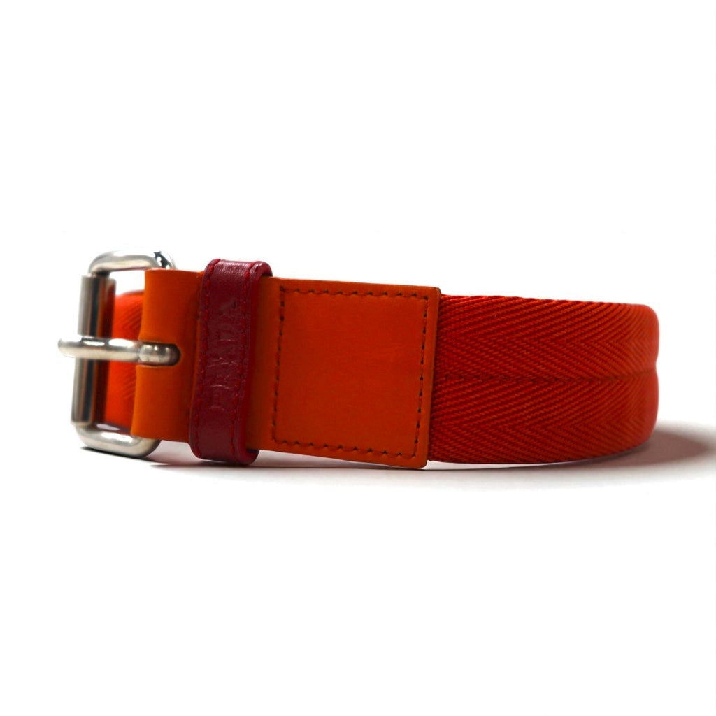 PRADA Cintura in tela di nylon LOGO LOOP UTILITY BELT 38/95 arancione con inserti in pelle 4C2855 Made in Italy