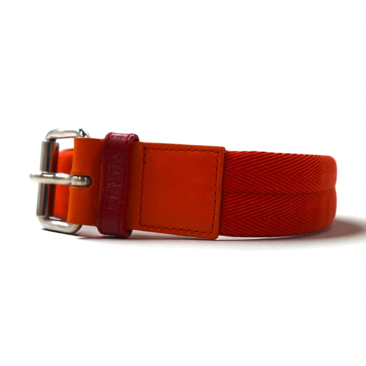PRADA Cintura in tela di nylon LOGO LOOP UTILITY BELT 38/95 arancione con inserti in pelle 4C2855 Made in Italy