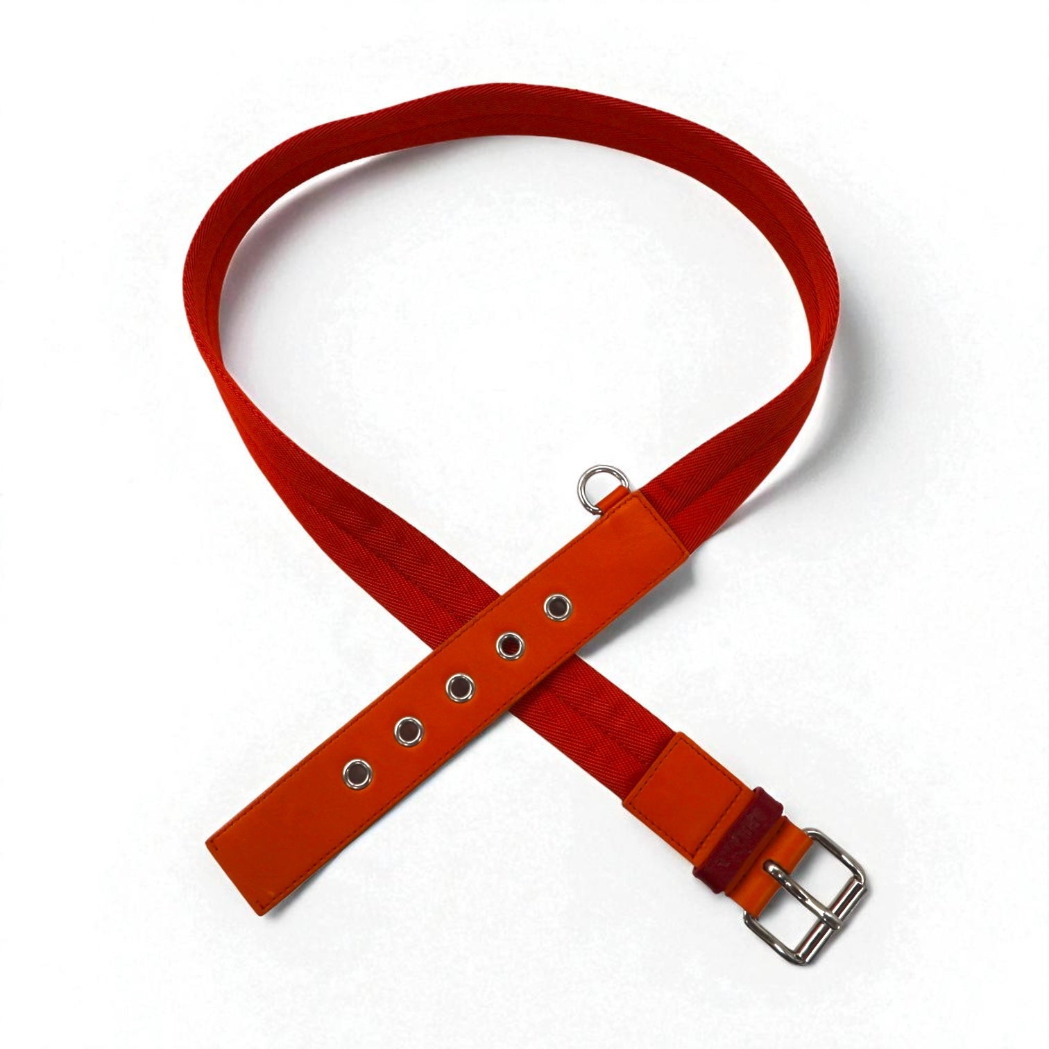 PRADA Cintura in tela di nylon LOGO LOOP UTILITY BELT 38/95 arancione con inserti in pelle 4C2855 Made in Italy