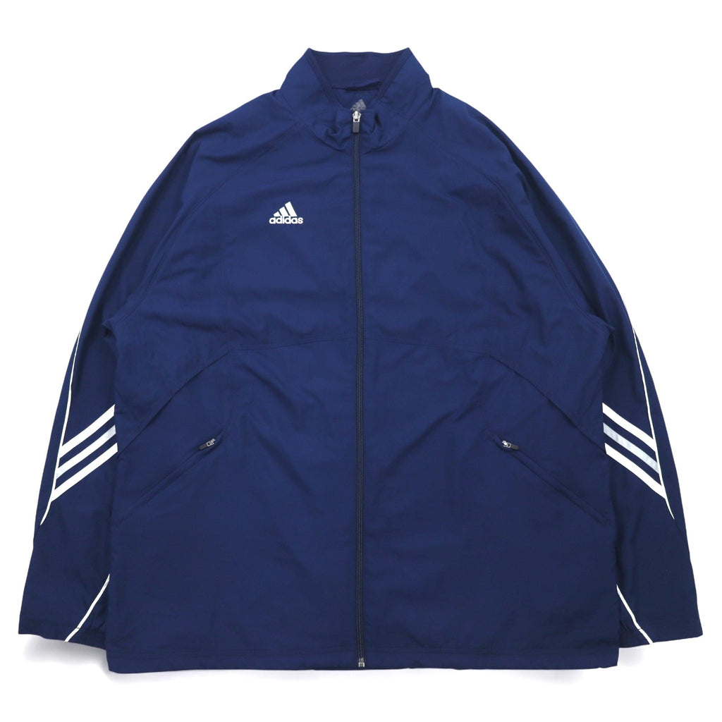 adidas anni 2000 giacca in nylon giacca da tuta jersey L blu navy logo ricamato