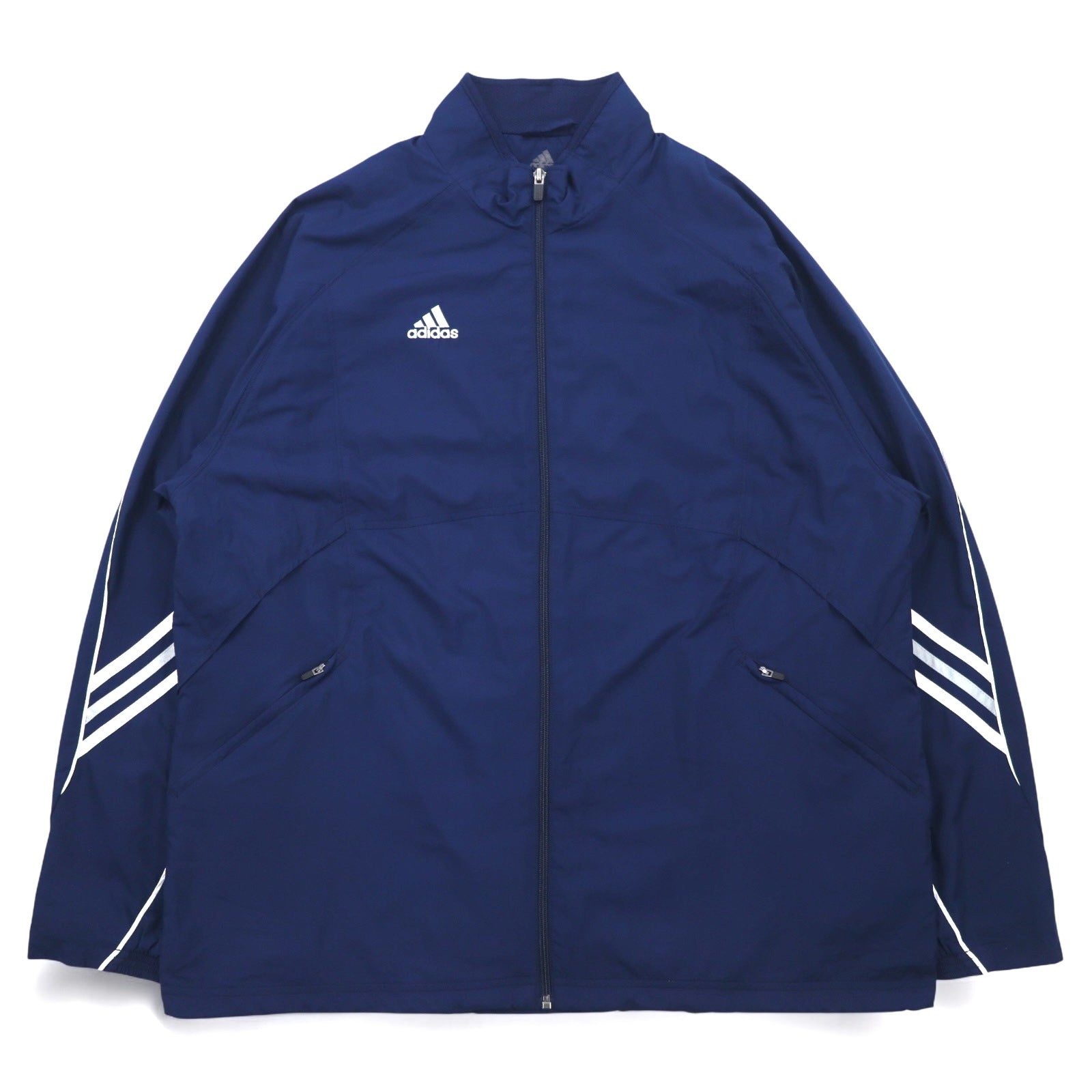 adidas anni 2000 giacca in nylon giacca da tuta jersey L blu navy logo ricamato