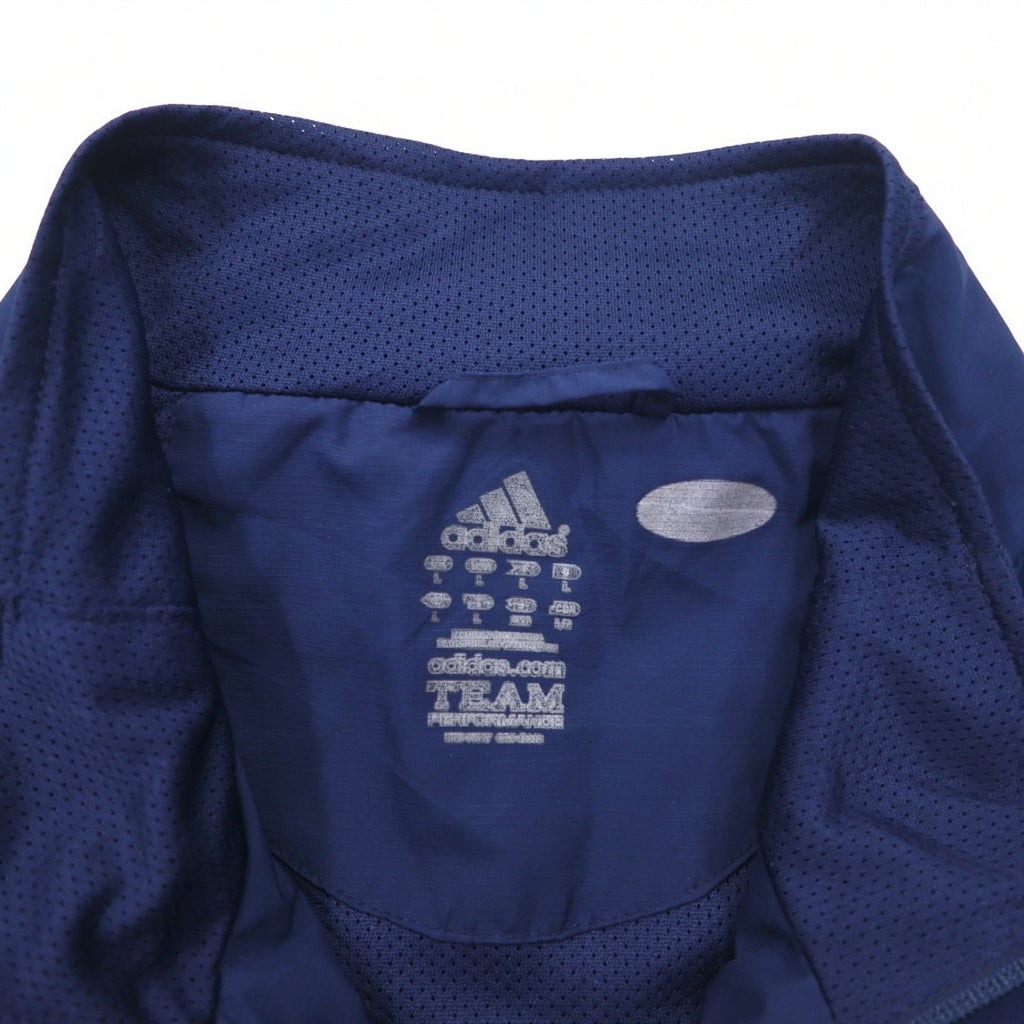 adidas anni 2000 giacca in nylon giacca da tuta jersey L blu navy logo ricamato