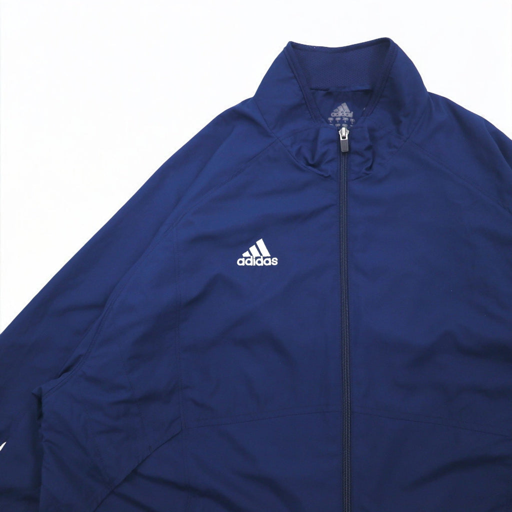 adidas anni 2000 giacca in nylon giacca da tuta jersey L blu navy logo ricamato