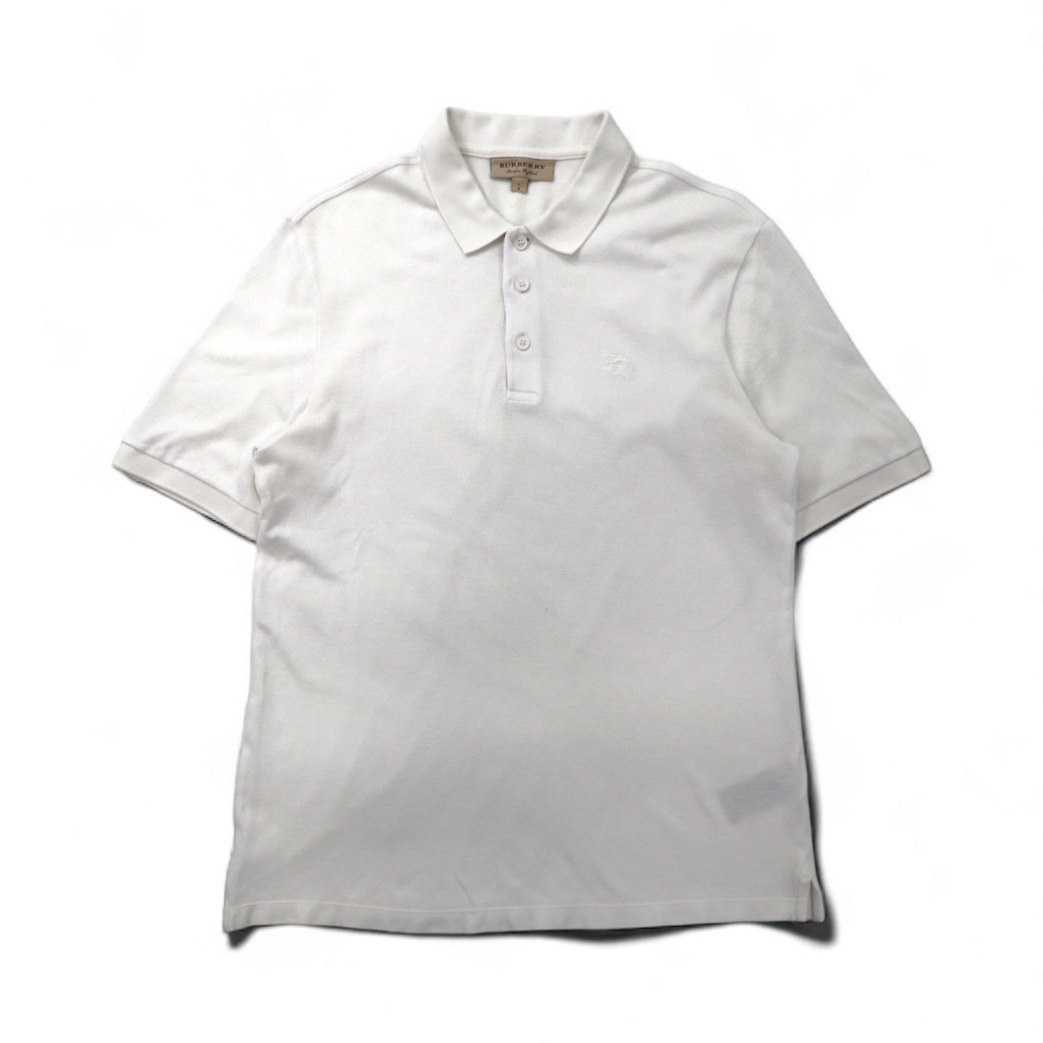 BURBERRY Polo a manica corta con etichetta attuale L bianca in cotone piqué con ricamo logo a punto singolo