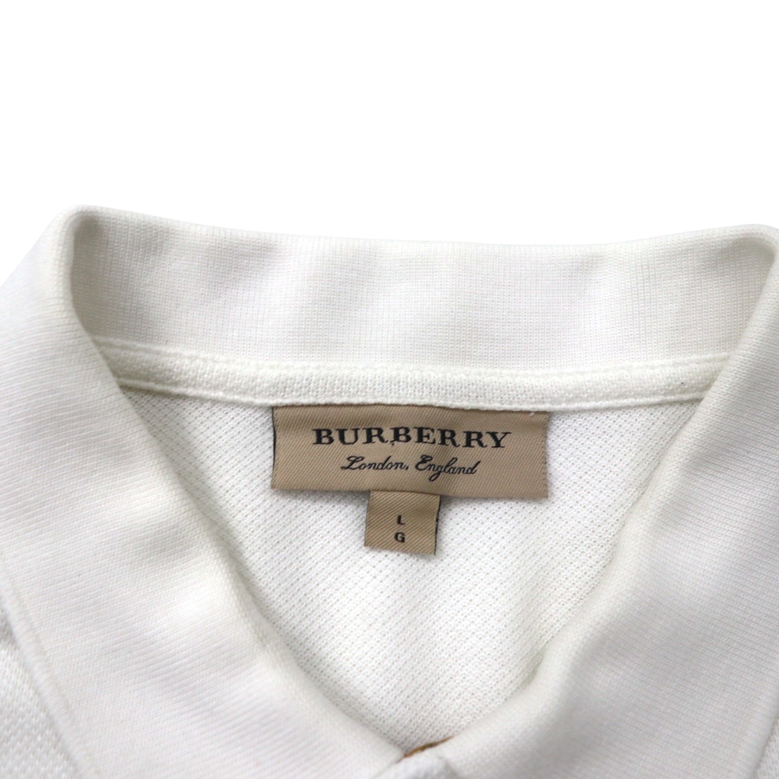 BURBERRY Polo a manica corta con etichetta attuale L bianca in cotone piqué con ricamo logo a punto singolo