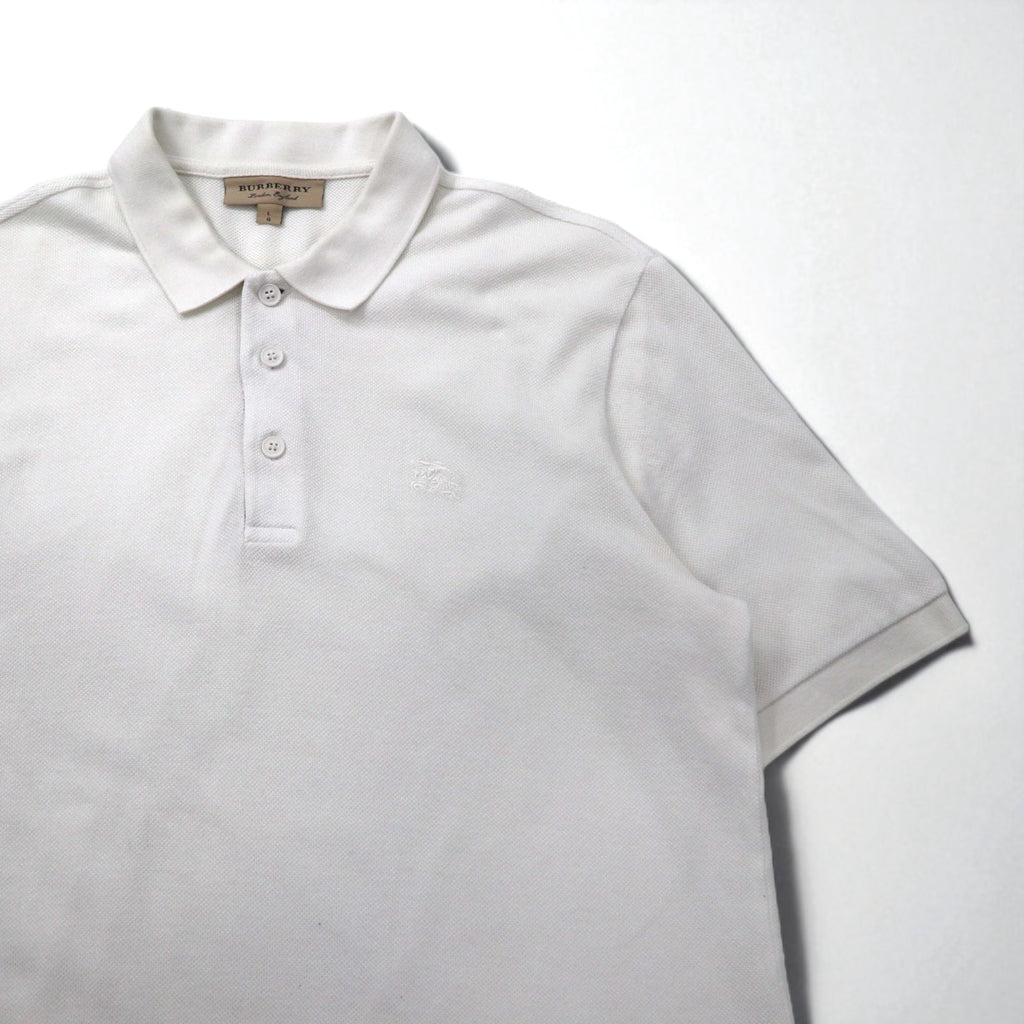 BURBERRY Polo a manica corta con etichetta attuale L bianca in cotone piqué con ricamo logo a punto singolo