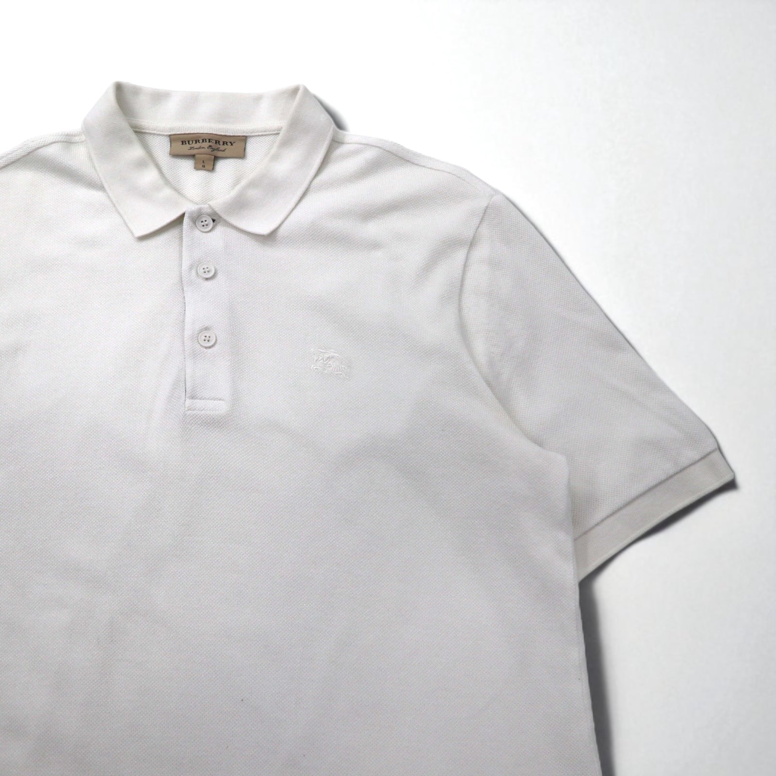 BURBERRY Polo a manica corta con etichetta attuale L bianca in cotone piqué con ricamo logo a punto singolo