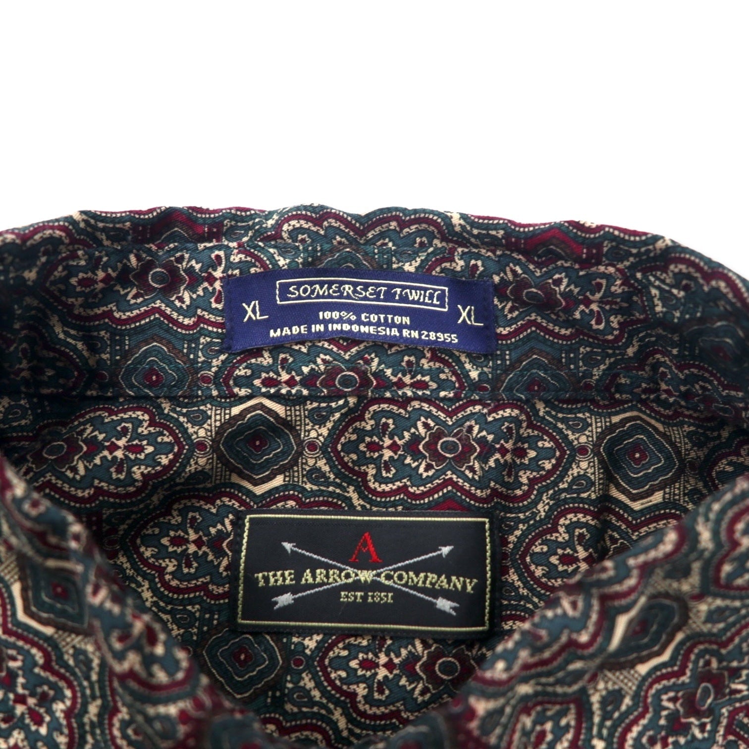 Anni '90 THE ARROW COMPANY Camicia button-down fantasia XL Nera Cotone SOMERSET TWILL