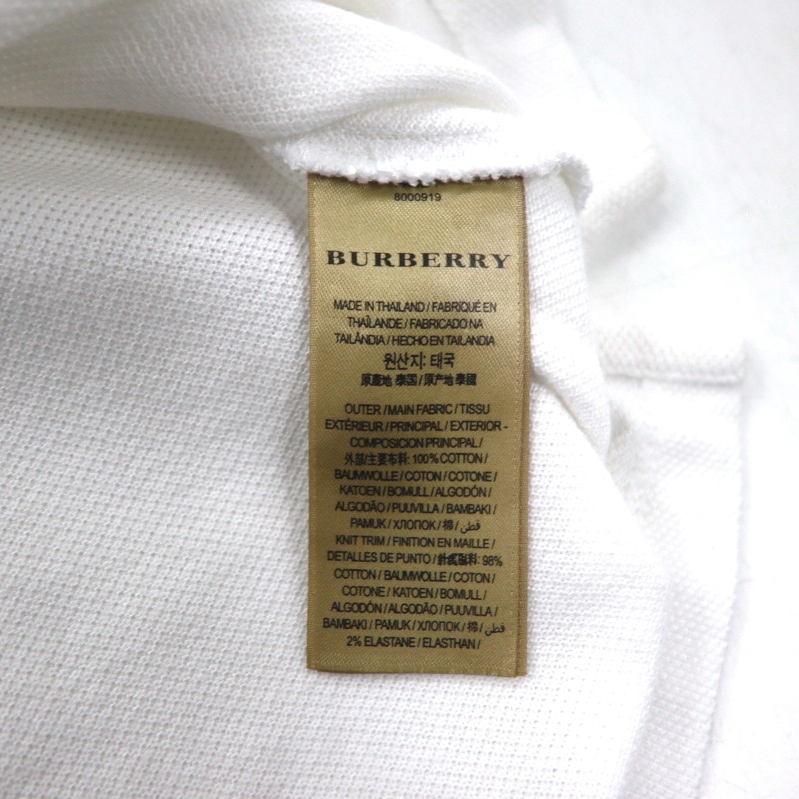BURBERRY Polo a manica corta con etichetta attuale L bianca in cotone piqué con ricamo logo a punto singolo