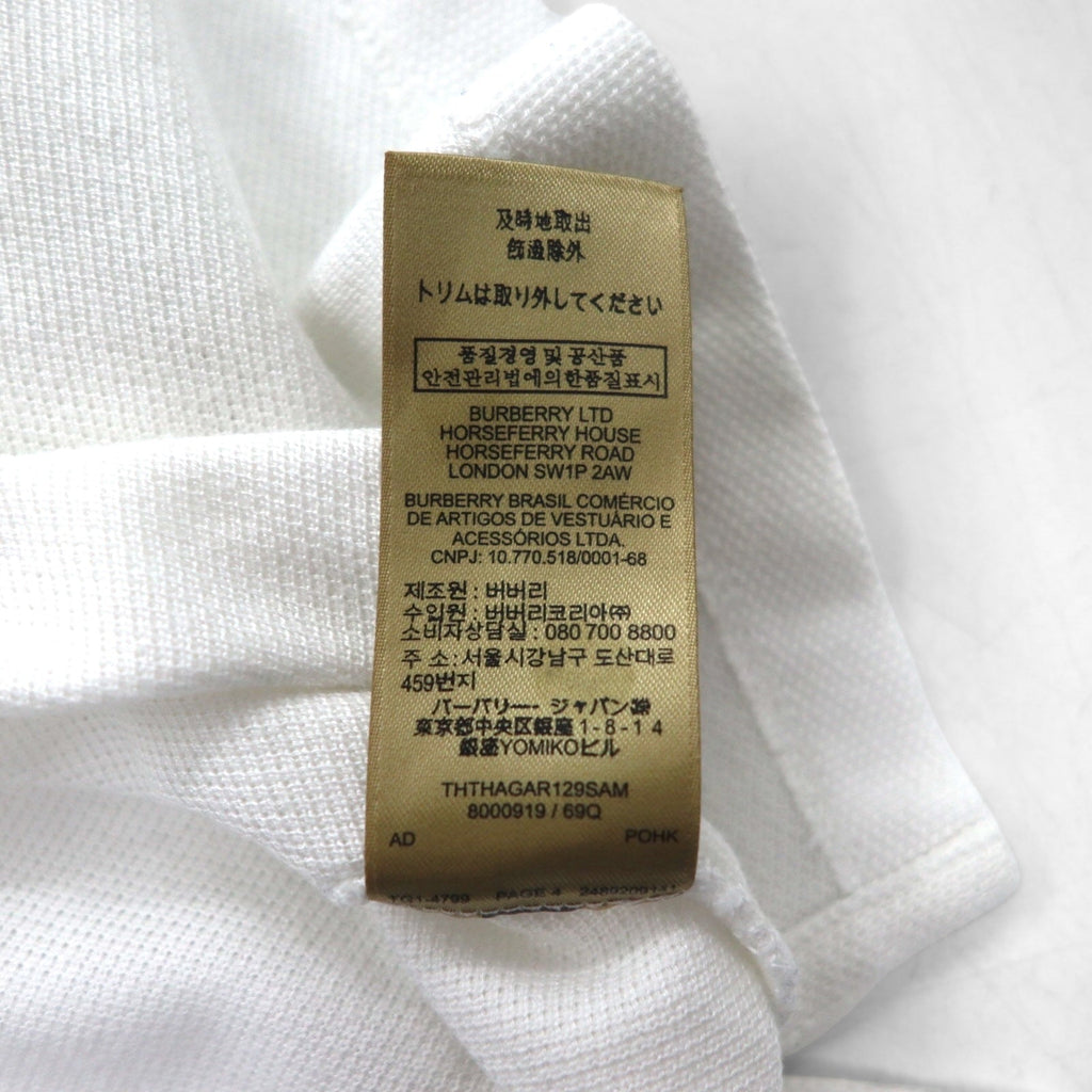 BURBERRY Polo a manica corta con etichetta attuale L bianca in cotone piqué con ricamo logo a punto singolo