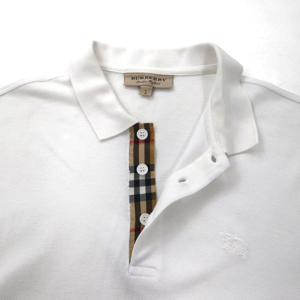 BURBERRY Polo a manica corta con etichetta attuale L bianca in cotone piqué con ricamo logo a punto singolo