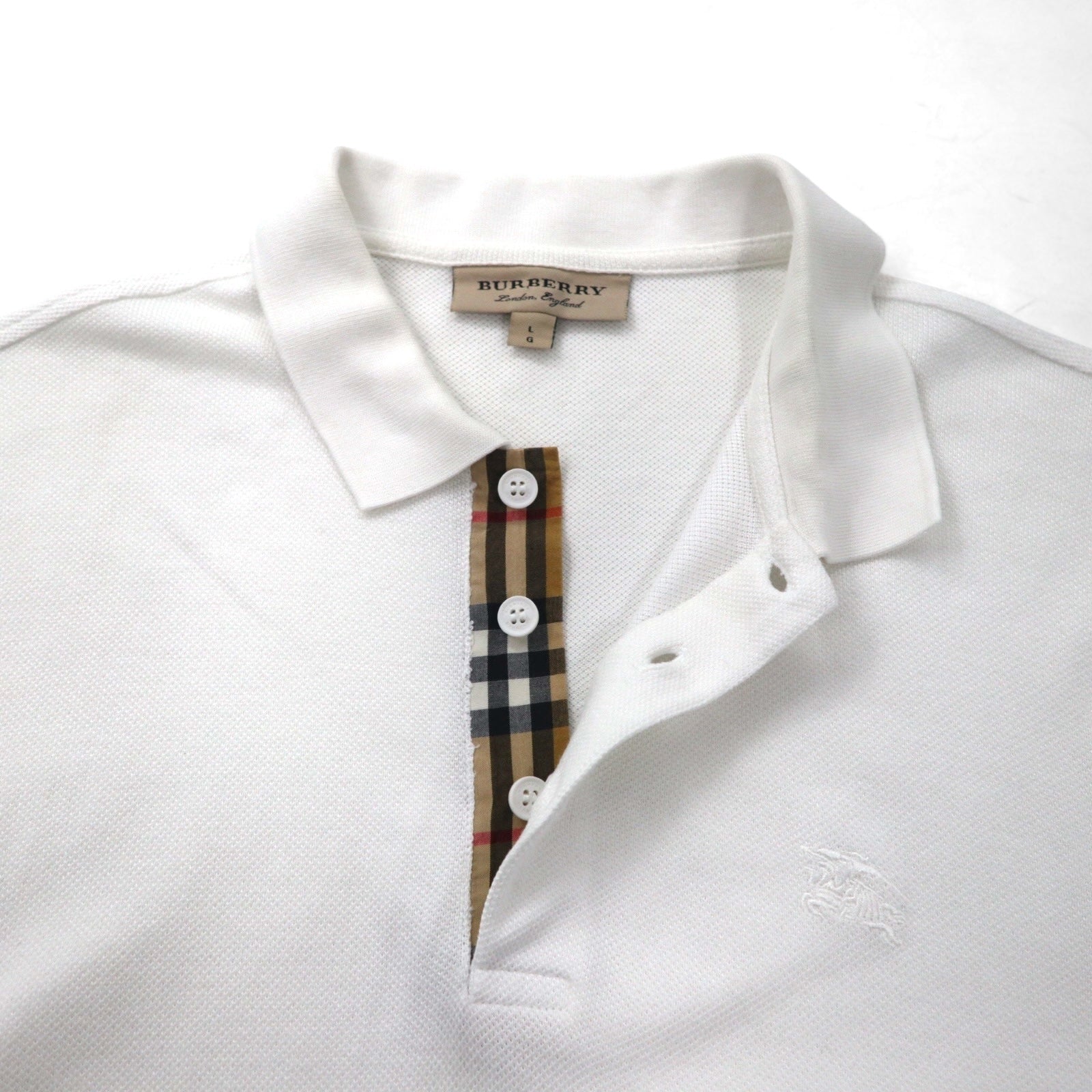 BURBERRY Polo a manica corta con etichetta attuale L bianca in cotone piqué con ricamo logo a punto singolo