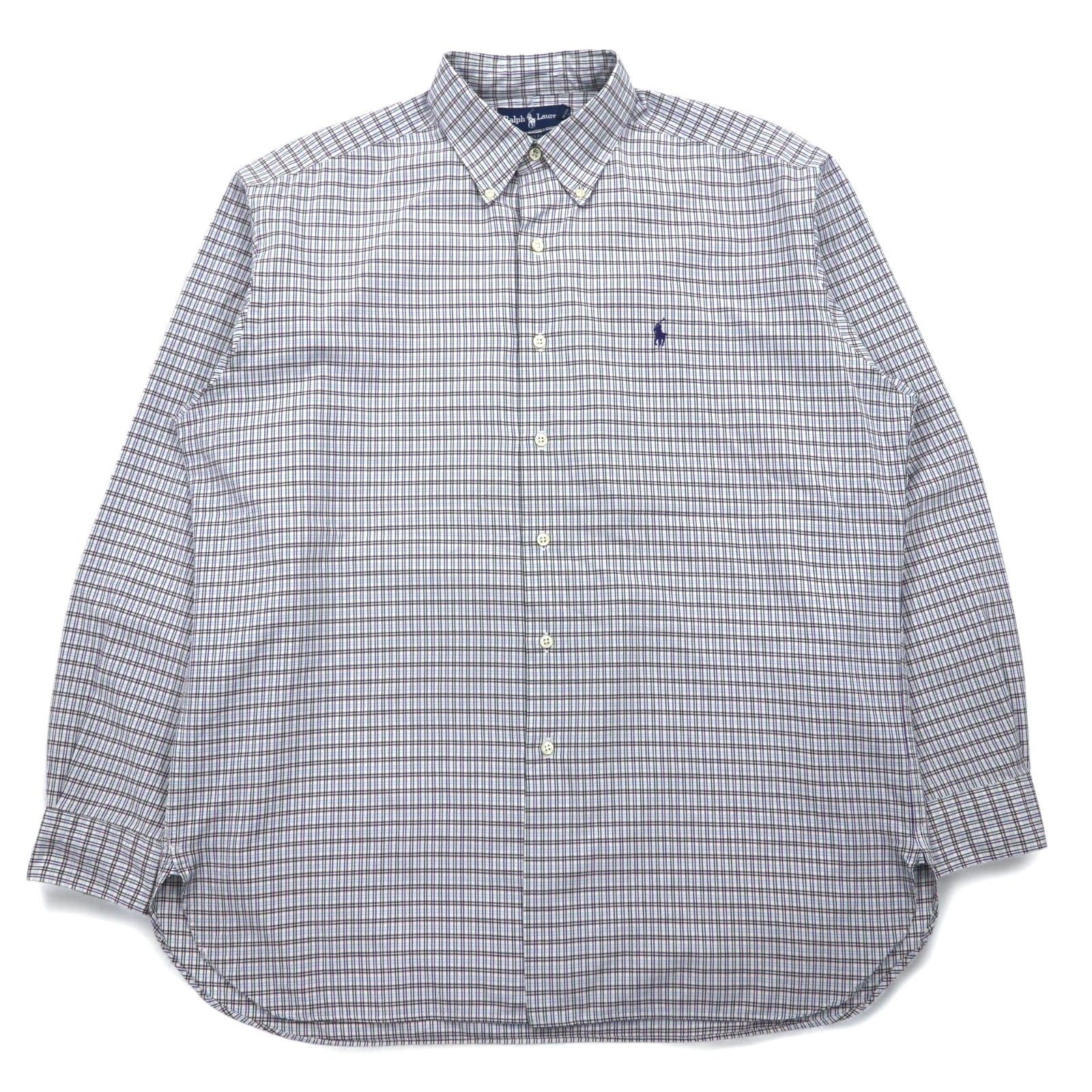 RALPH LAUREN anni '90 MCMEEL Camicia Button-down taglia L blu a quadri con piccolo ricamo pony