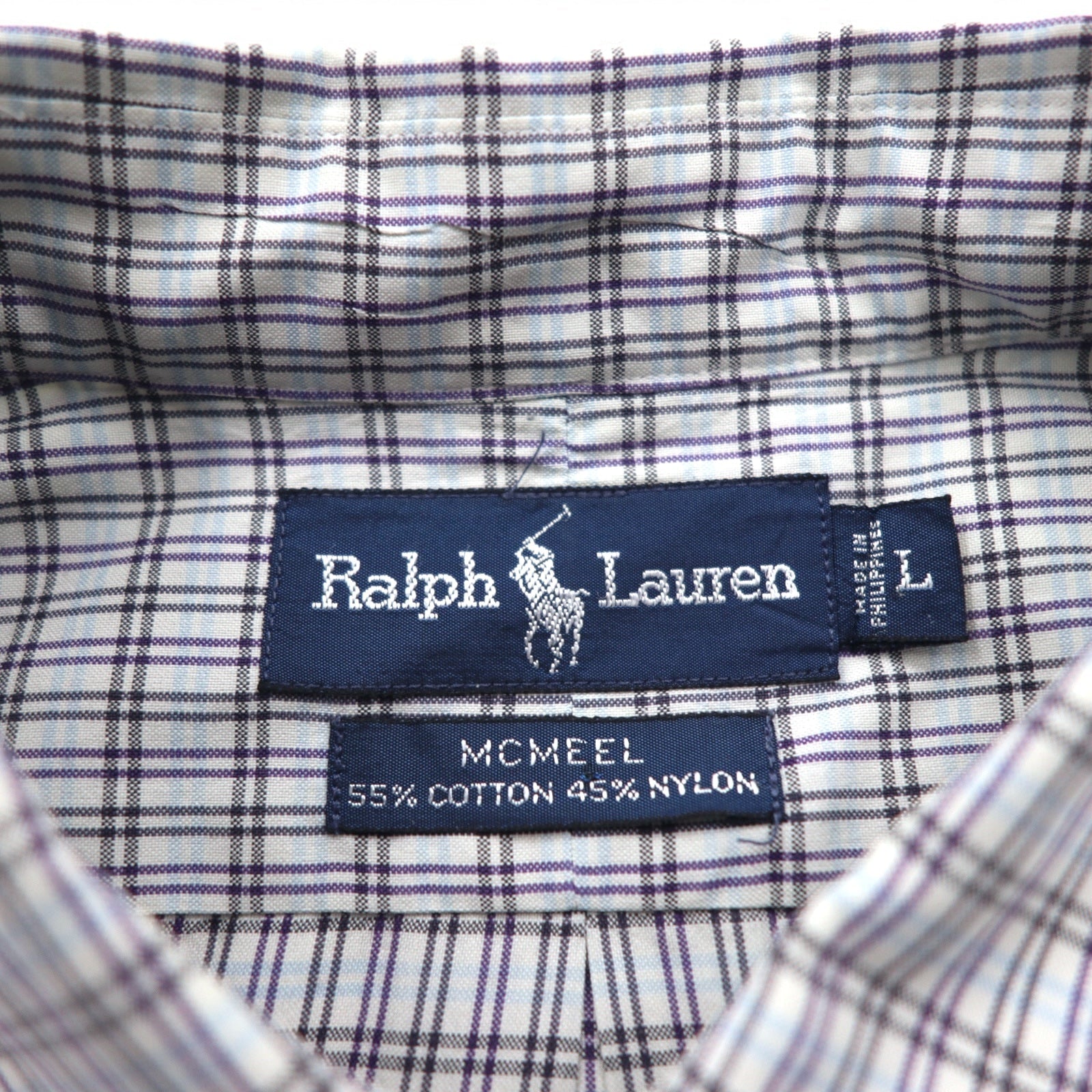 RALPH LAUREN anni '90 MCMEEL Camicia Button-down taglia L blu a quadri con piccolo ricamo pony