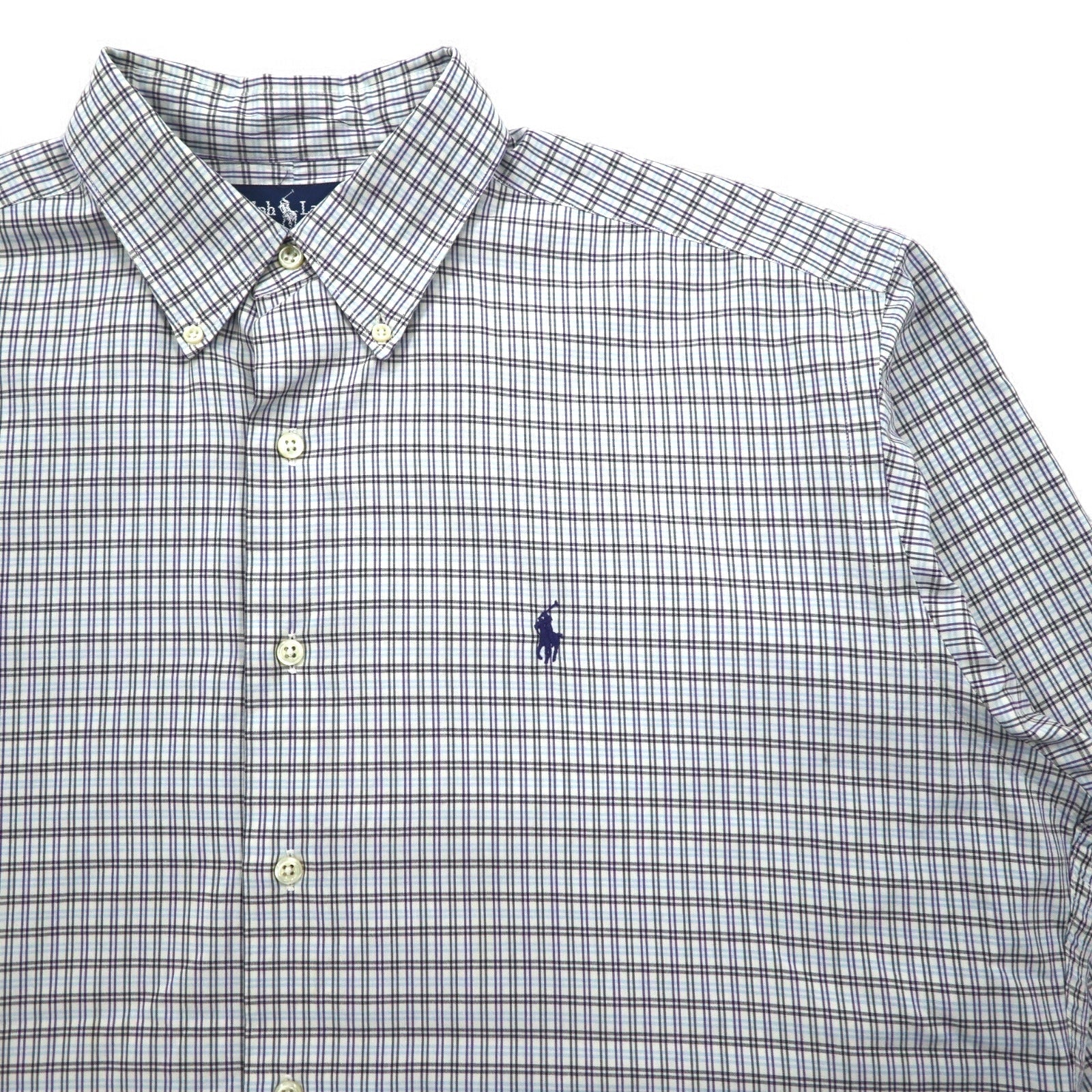 RALPH LAUREN anni '90 MCMEEL Camicia Button-down taglia L blu a quadri con piccolo ricamo pony