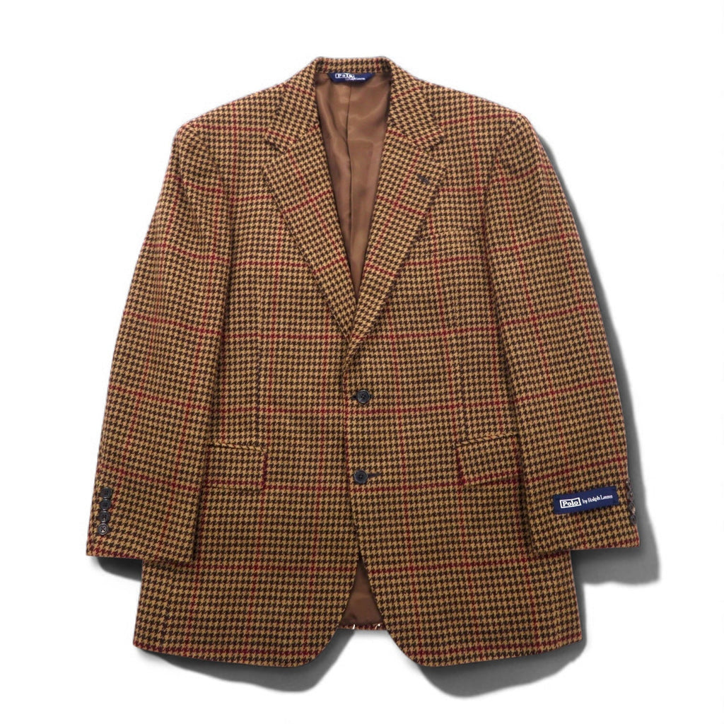 Polo by Ralph Lauren anni '90 Tweed 2B Blazer L Marrone Fantasia Gun Club Check Lana Made in Japan