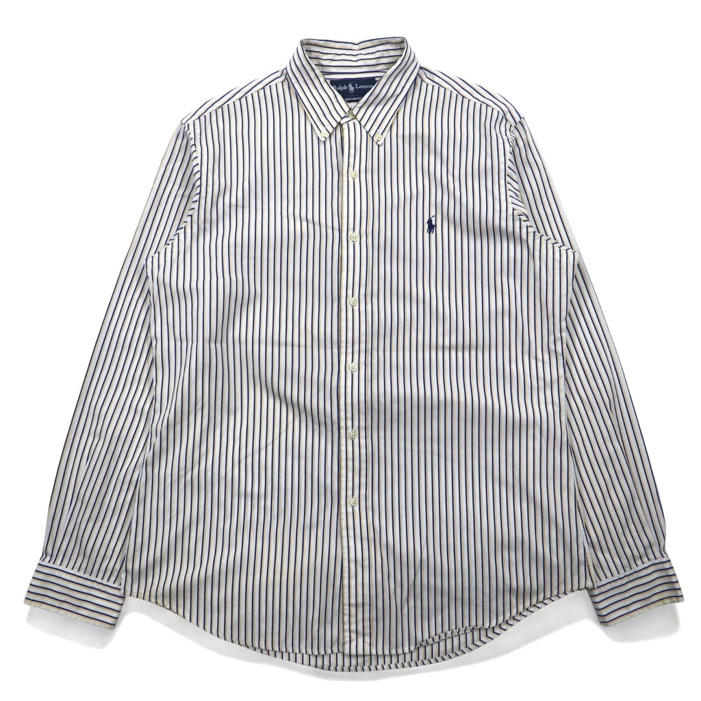 RALPH LAUREN 90年代 ビッグサイズ ボタンダウンシャツ L ホワイト ブルー ストライプ CUSTOM FIT