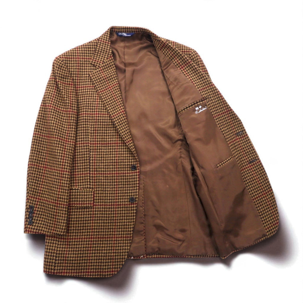 Polo by Ralph Lauren anni '90 Tweed 2B Blazer L Marrone Fantasia Gun Club Check Lana Made in Japan