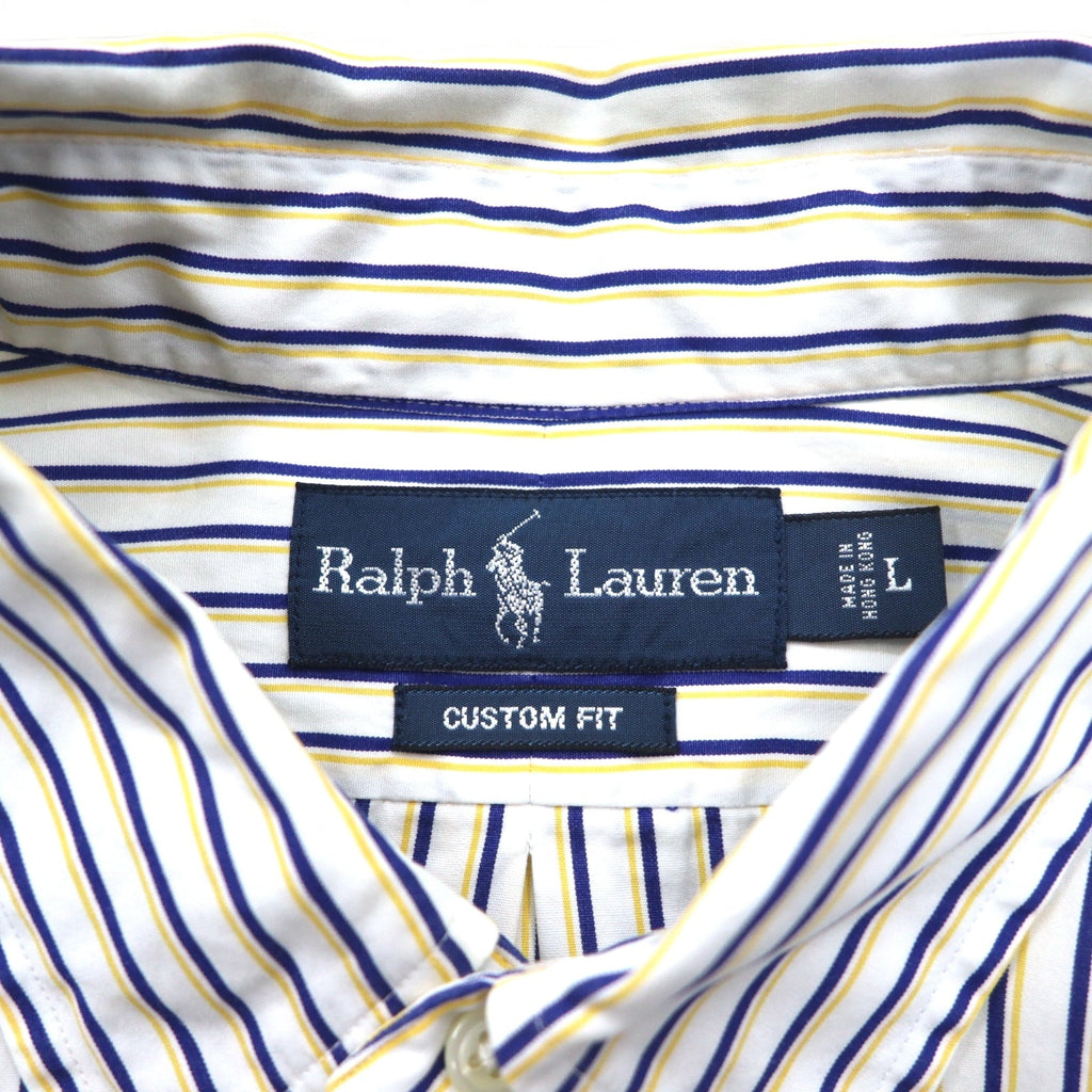 RALPH LAUREN 90年代 ビッグサイズ ボタンダウンシャツ L ホワイト ブルー ストライプ CUSTOM FIT