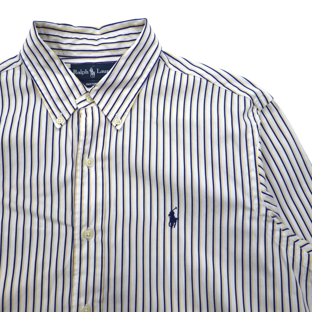 RALPH LAUREN 90年代 ビッグサイズ ボタンダウンシャツ L ホワイト ブルー ストライプ CUSTOM FIT