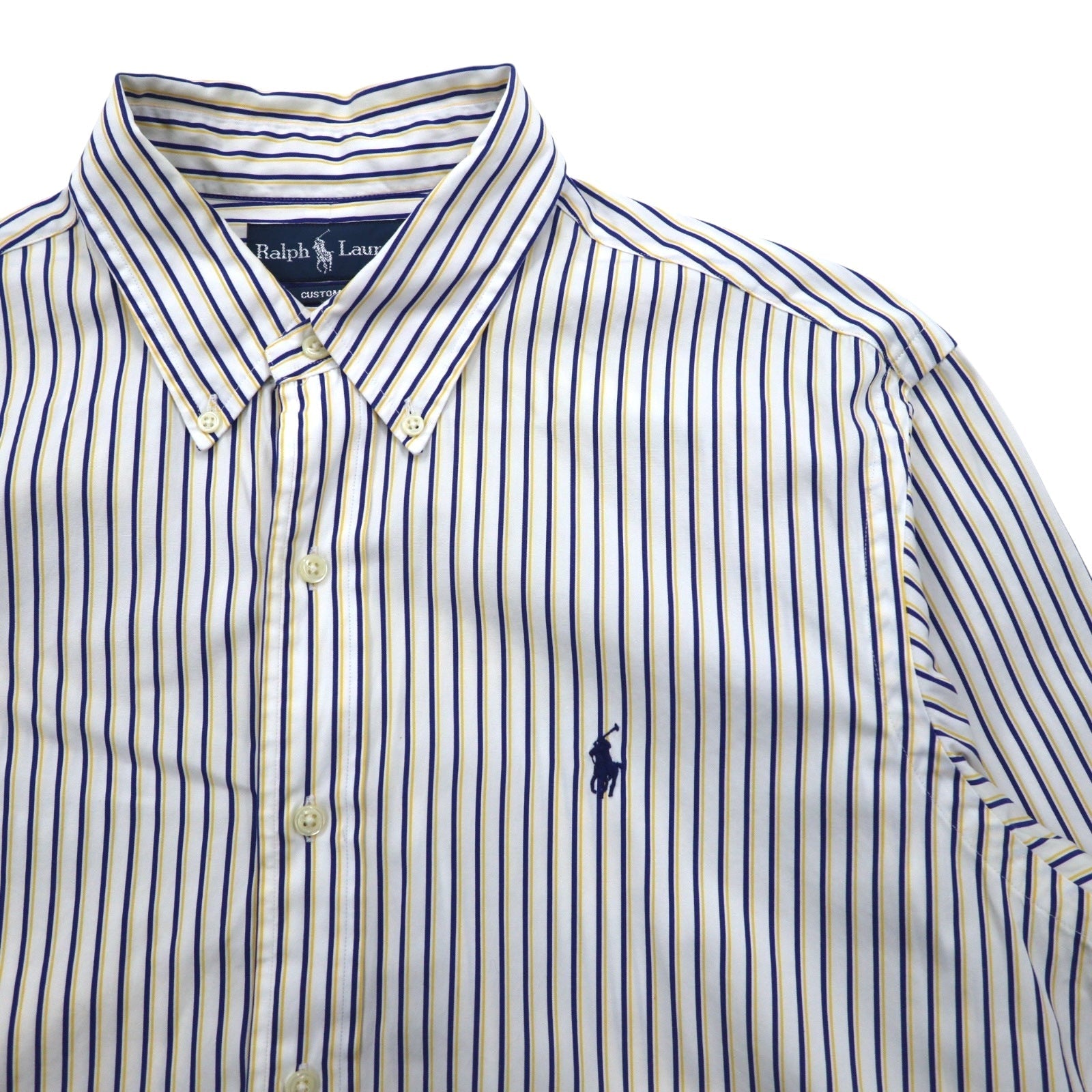 RALPH LAUREN 90年代 ビッグサイズ ボタンダウンシャツ L ホワイト ブルー ストライプ CUSTOM FIT