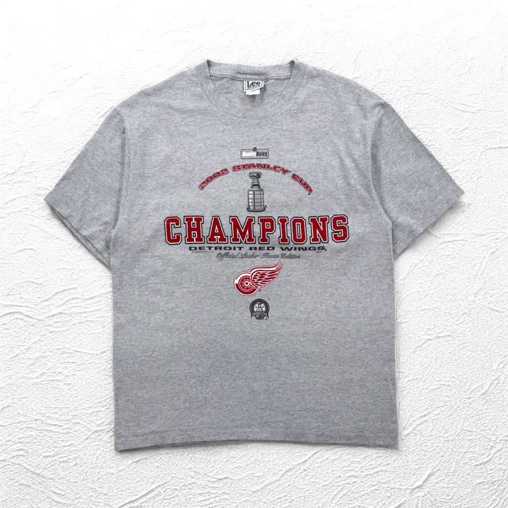 T-shirt Lee SPORT anni '90 NHL stampata taglia L grigia cotone DETROIT RED WINGS