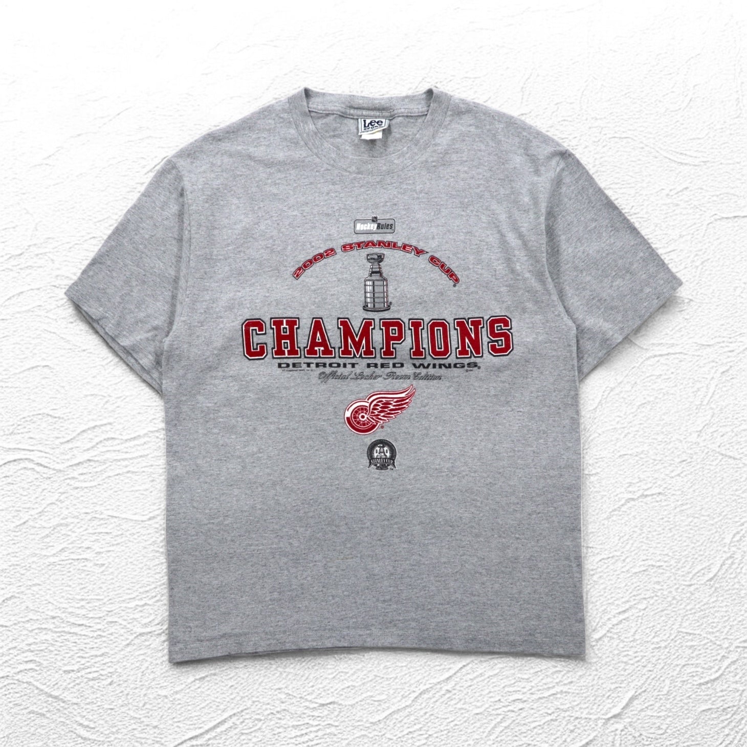 T-shirt Lee SPORT anni '90 NHL stampata taglia L grigia cotone DETROIT RED WINGS
