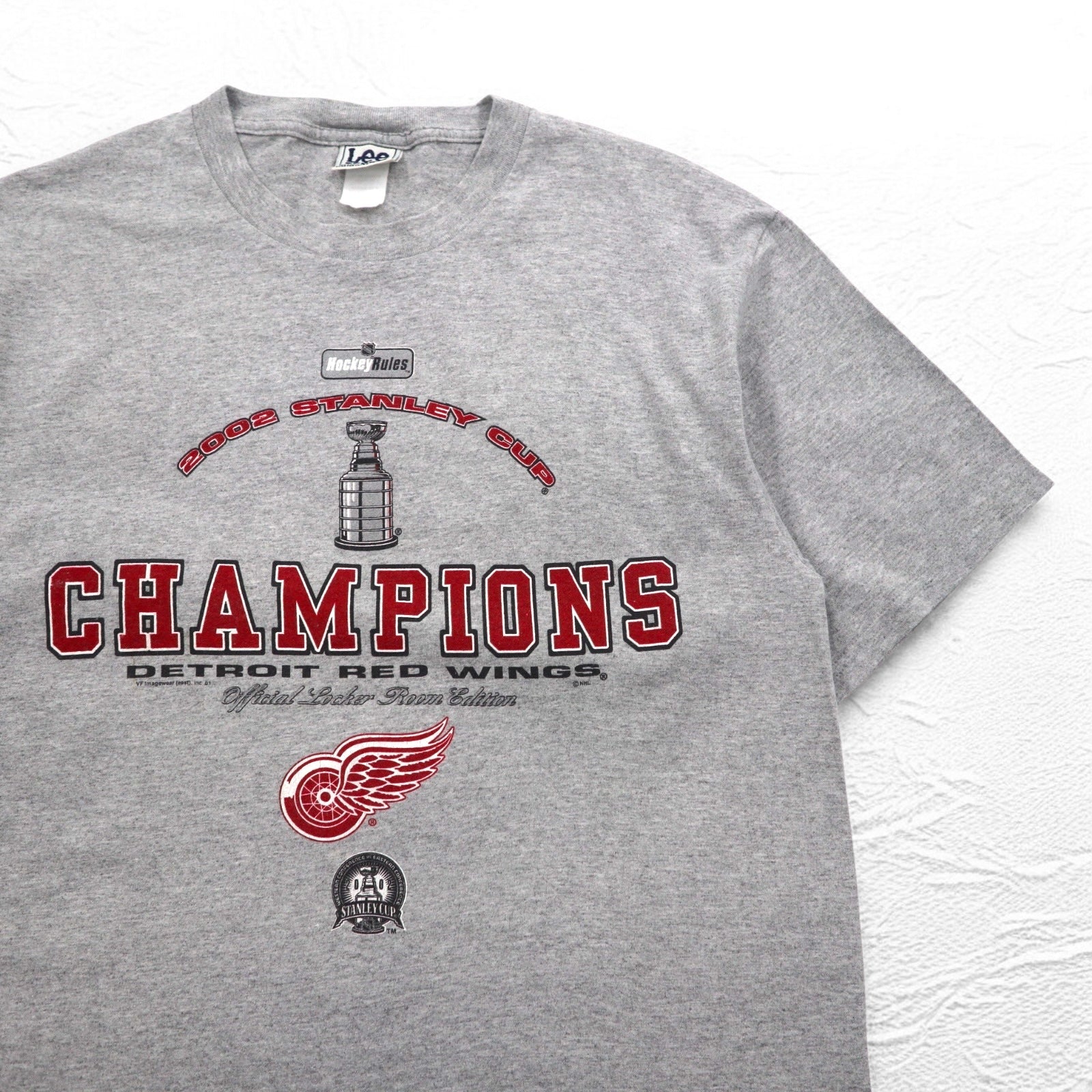 T-shirt Lee SPORT anni '90 NHL stampata taglia L grigia cotone DETROIT RED WINGS
