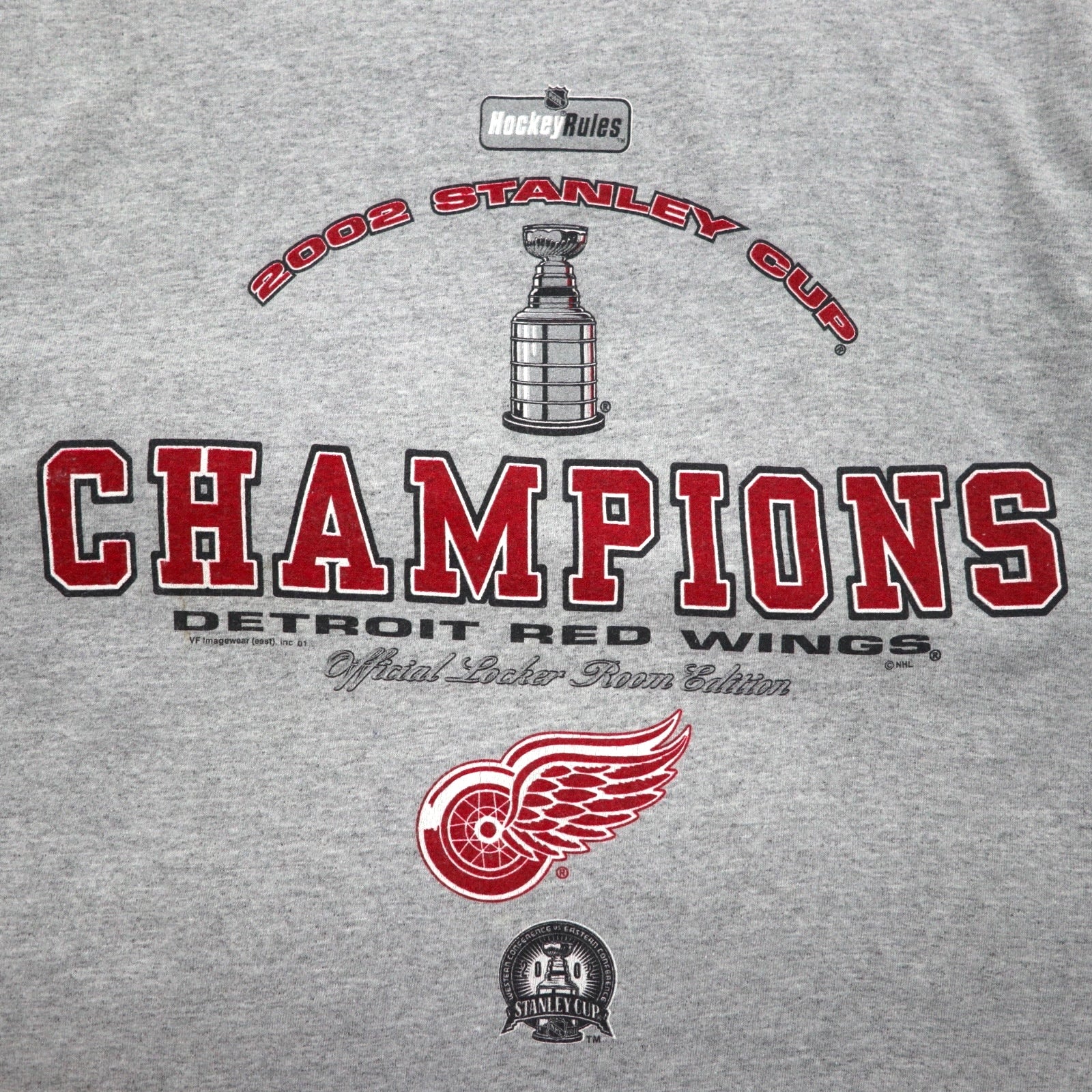 T-shirt Lee SPORT anni '90 NHL stampata taglia L grigia cotone DETROIT RED WINGS
